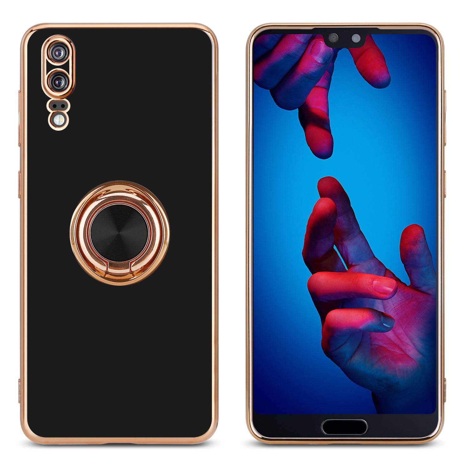 Cadorabo Schutzhülle für Huawei P20 Hülle in Schwarz Etui Case Cover Kameraschutz magnetische Autohalterung