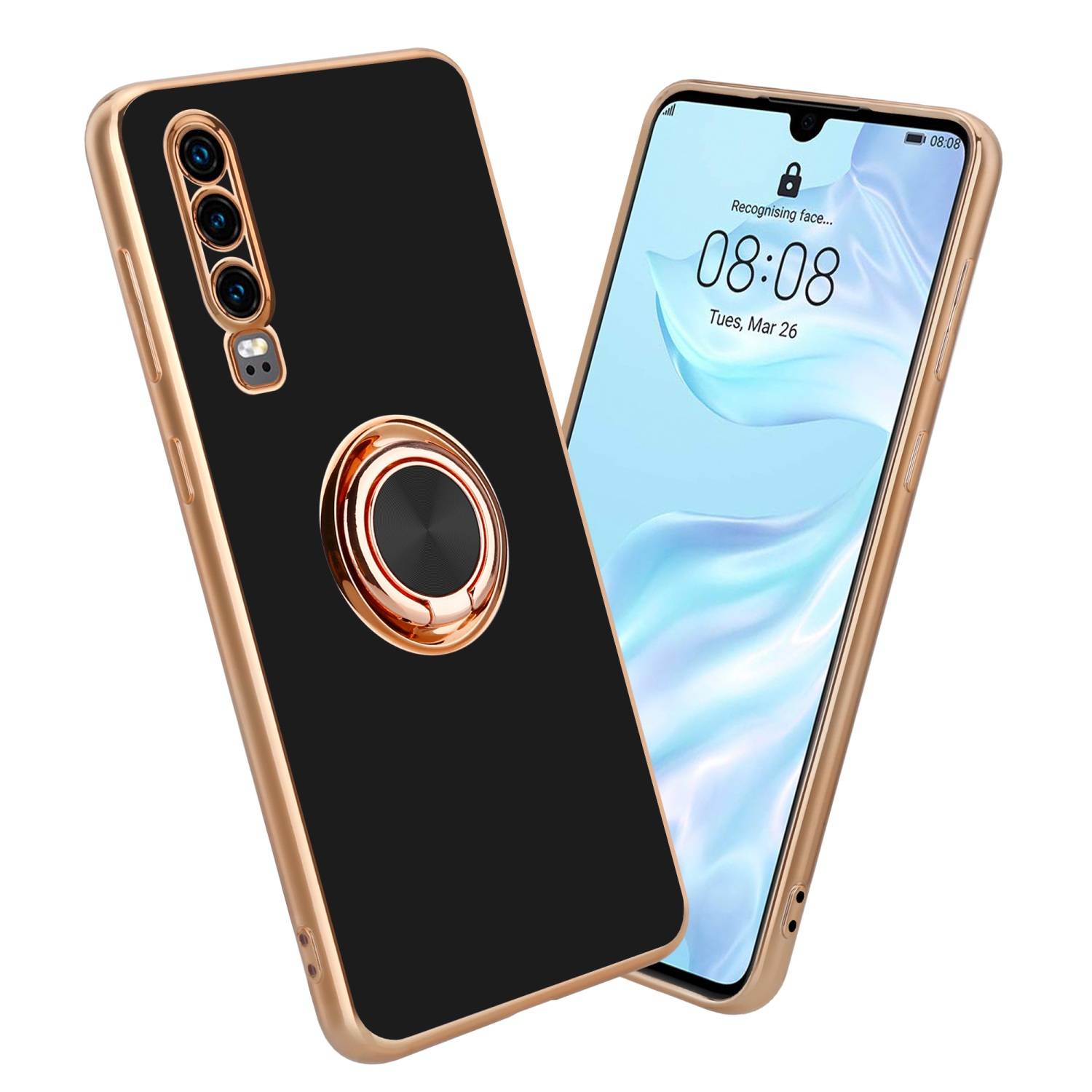 Cadorabo Schutzhülle für Huawei P30 Hülle in Schwarz Etui Case Cover Kameraschutz magnetische Autohalterung