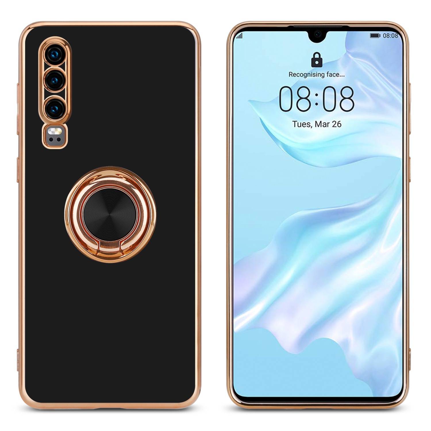 Cadorabo Schutzhülle für Huawei P30 Hülle in Schwarz Etui Case Cover Kameraschutz magnetische Autohalterung