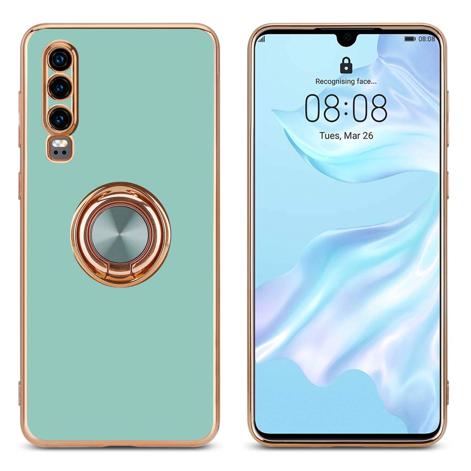 Cadorabo Schutzhülle für Huawei P30 Hülle in Türkis Etui Case Cover Kameraschutz magnetische Autohalterung