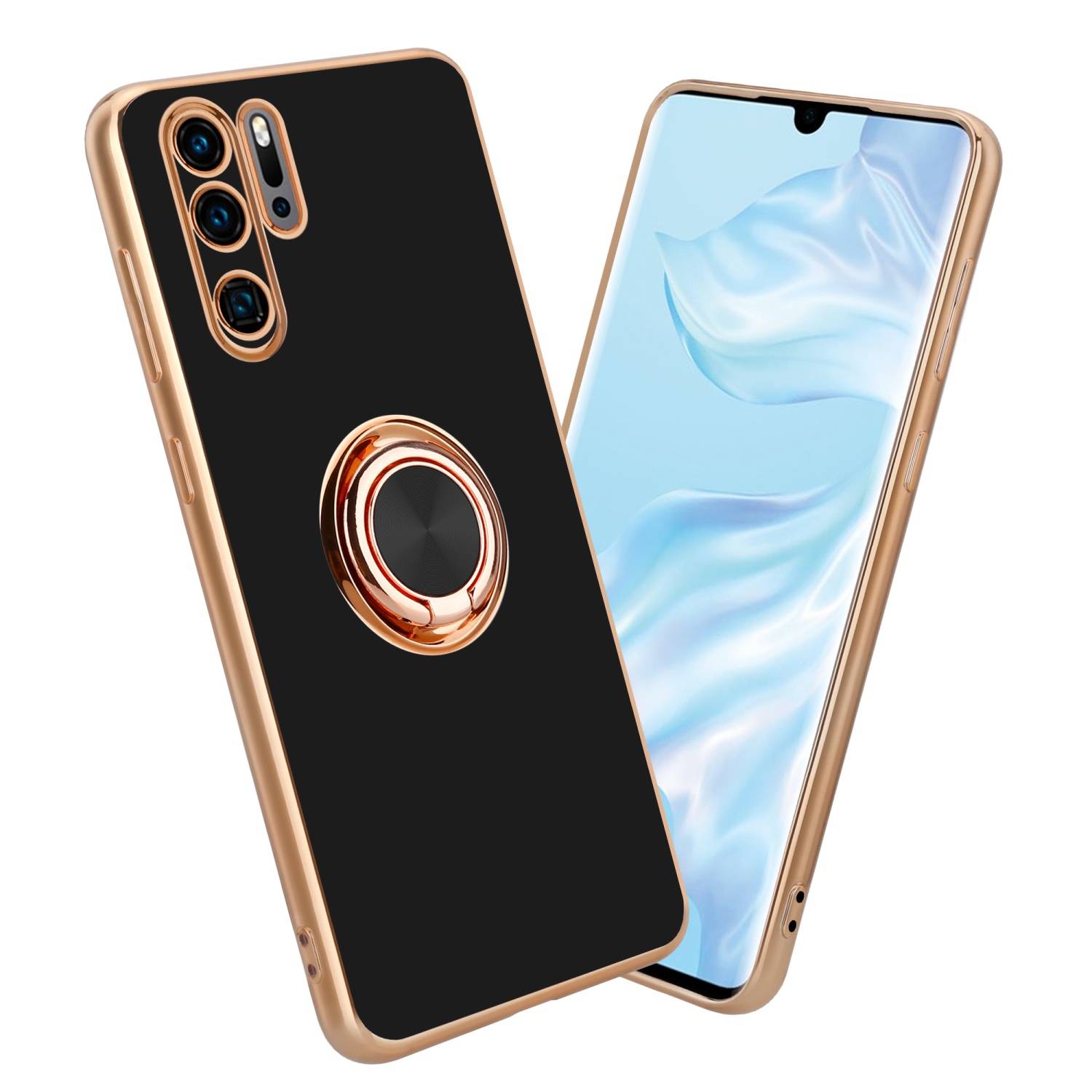 Cadorabo Schutzhülle für Huawei P30 PRO Hülle in Schwarz Etui Case Cover Kameraschutz magnetische Autohalterung