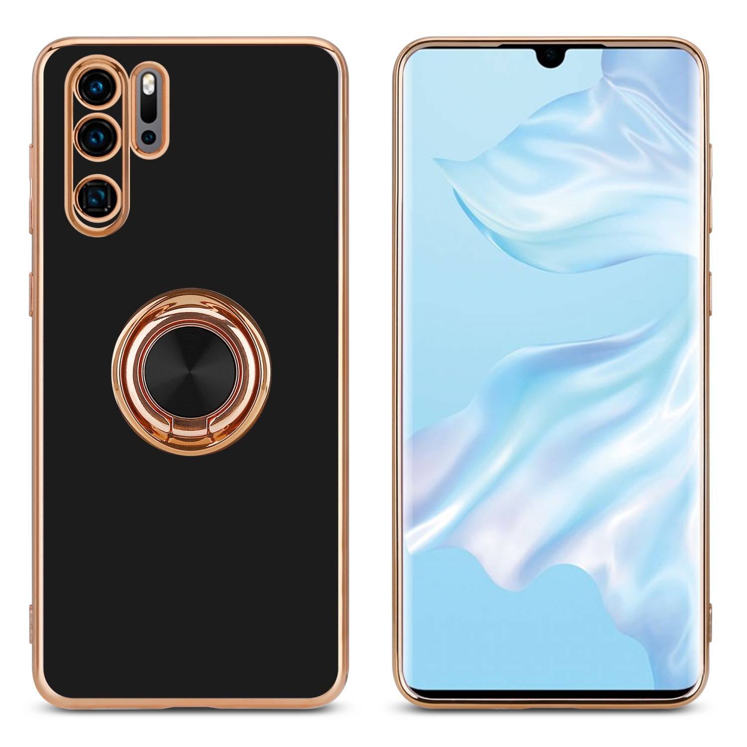 Cadorabo Schutzhülle für Huawei P30 PRO Hülle in Schwarz Etui Case Cover Kameraschutz magnetische Autohalterung