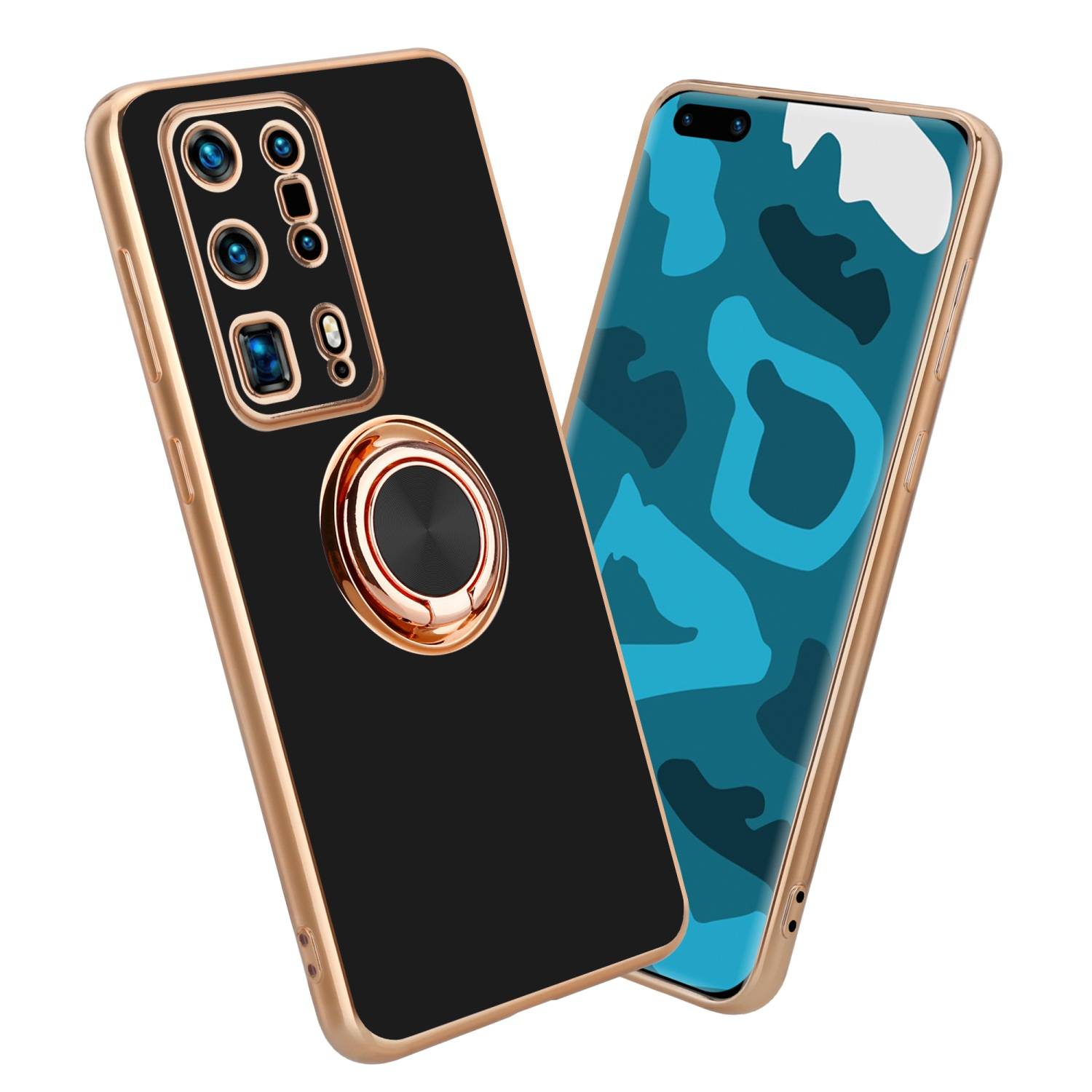 Cadorabo Schutzhülle für Huawei P40 PRO+ Hülle in Schwarz Etui Case Cover Kameraschutz magnetische Autohalterung
