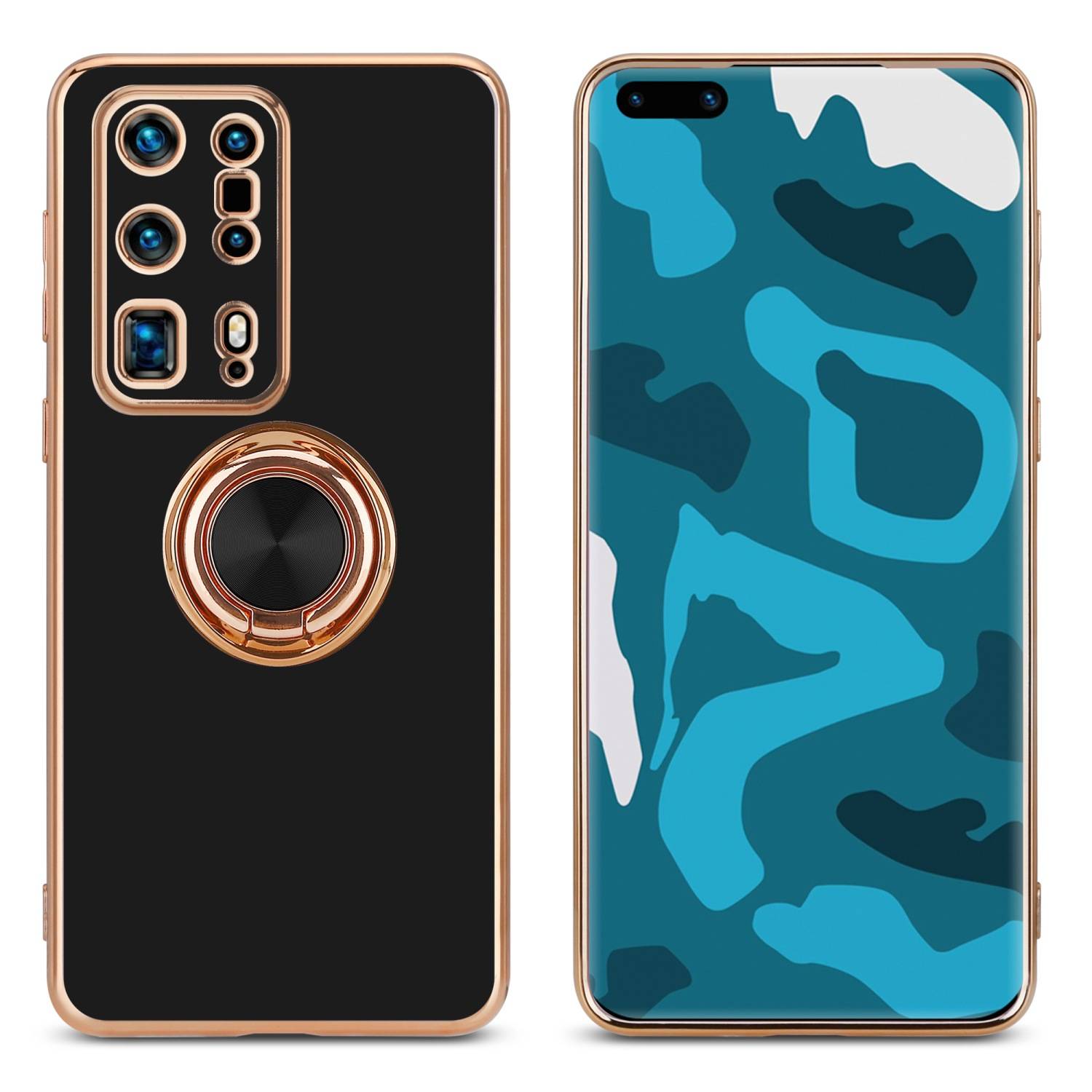 Cadorabo Schutzhülle für Huawei P40 PRO+ Hülle in Schwarz Etui Case Cover Kameraschutz magnetische Autohalterung