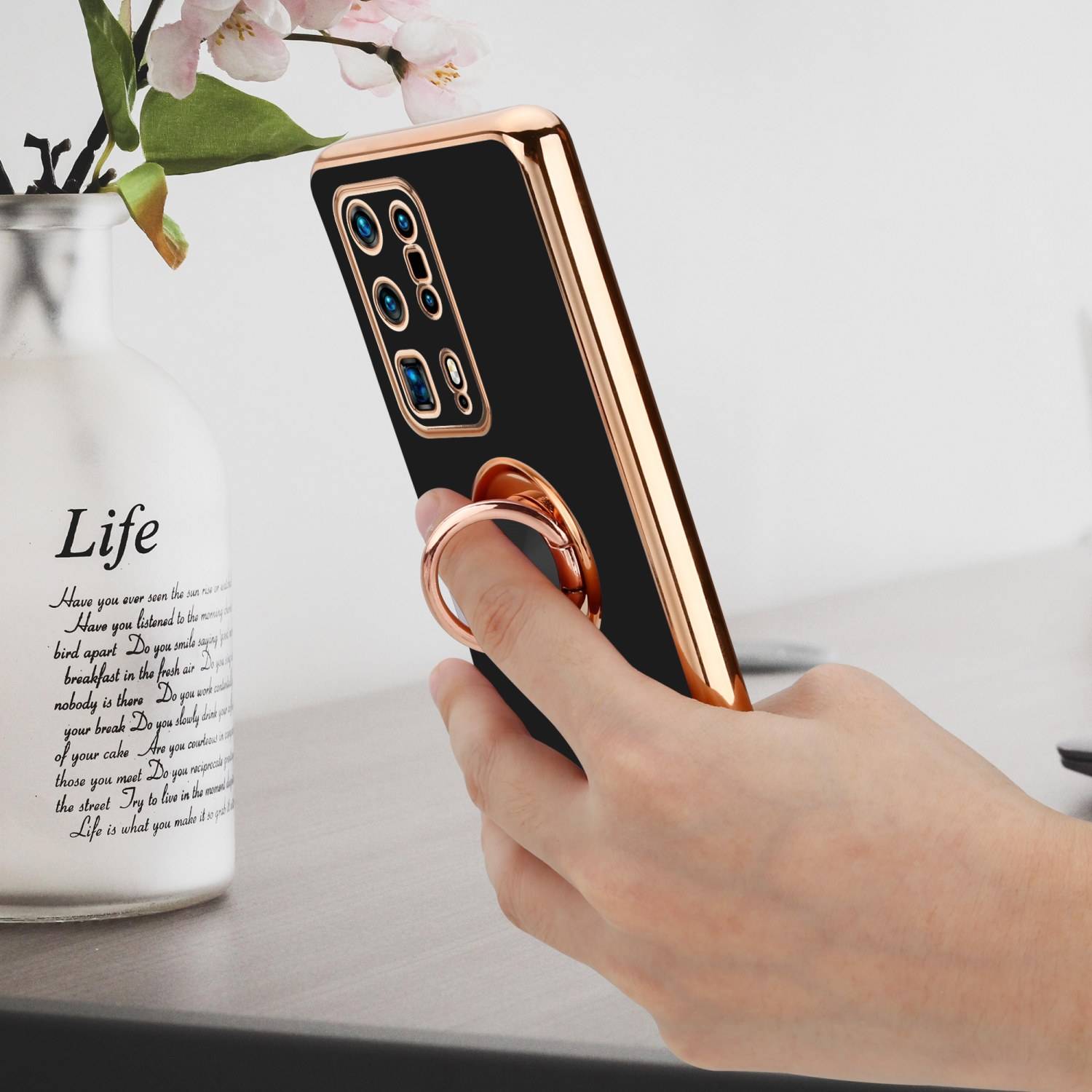 Cadorabo Schutzhülle für Huawei P40 PRO+ Hülle in Schwarz Etui Case Cover Kameraschutz magnetische Autohalterung