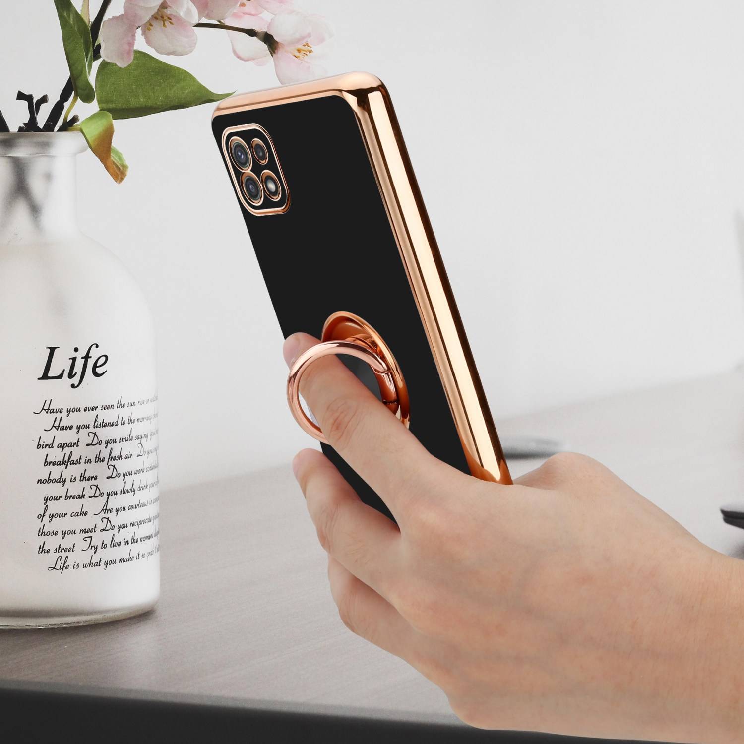 Cadorabo Schutzhülle für Samsung Galaxy A22 5G Hülle in Schwarz Etui Case Cover Kameraschutz magnetische Autohalterung