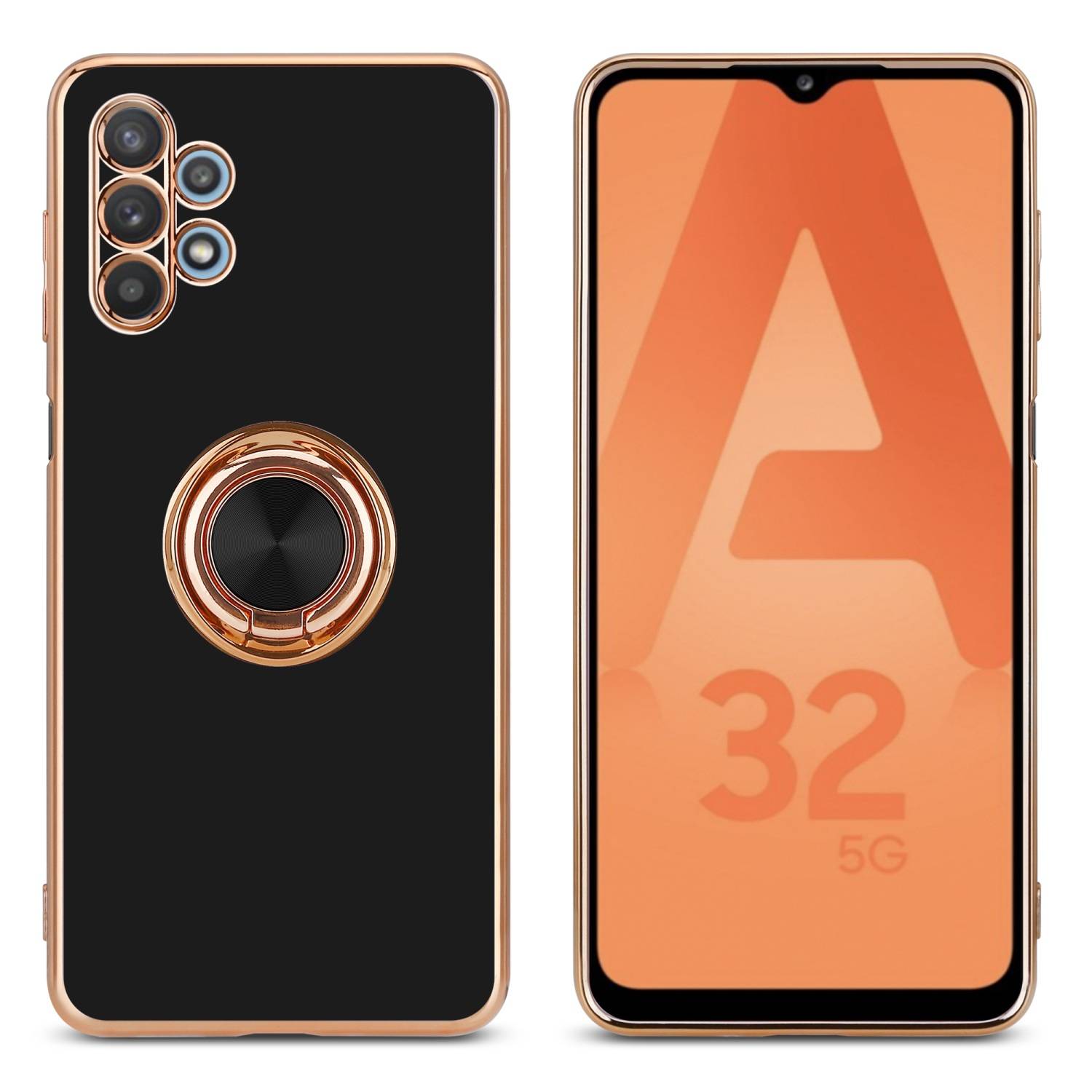 Cadorabo Schutzhülle für Samsung Galaxy A32 5G Hülle in Schwarz Etui Case Cover Kameraschutz magnetische Autohalterung