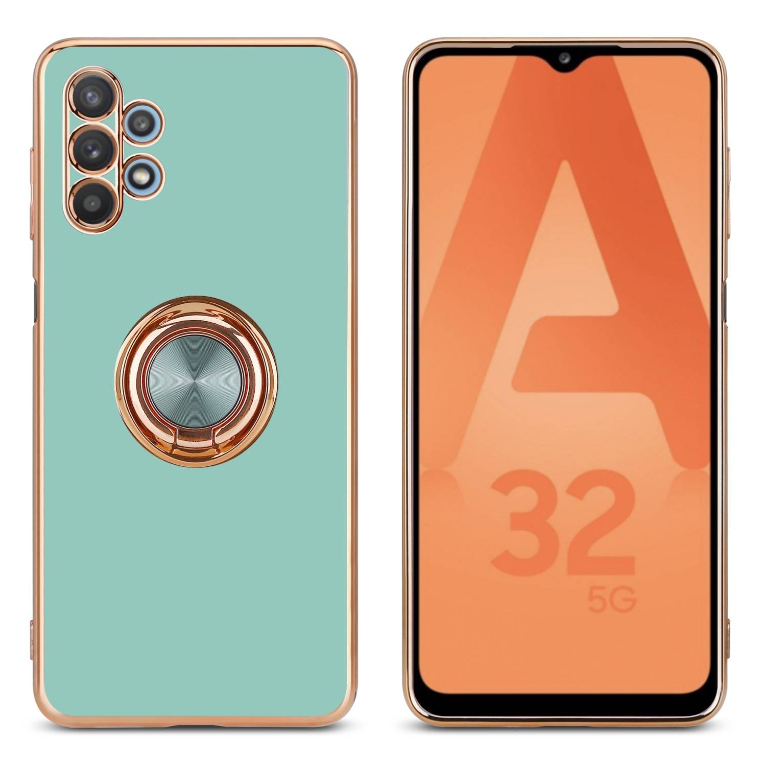 Cadorabo Schutzhülle für Samsung Galaxy A32 5G Hülle in Türkis Etui Case Cover Kameraschutz magnetische Autohalterung