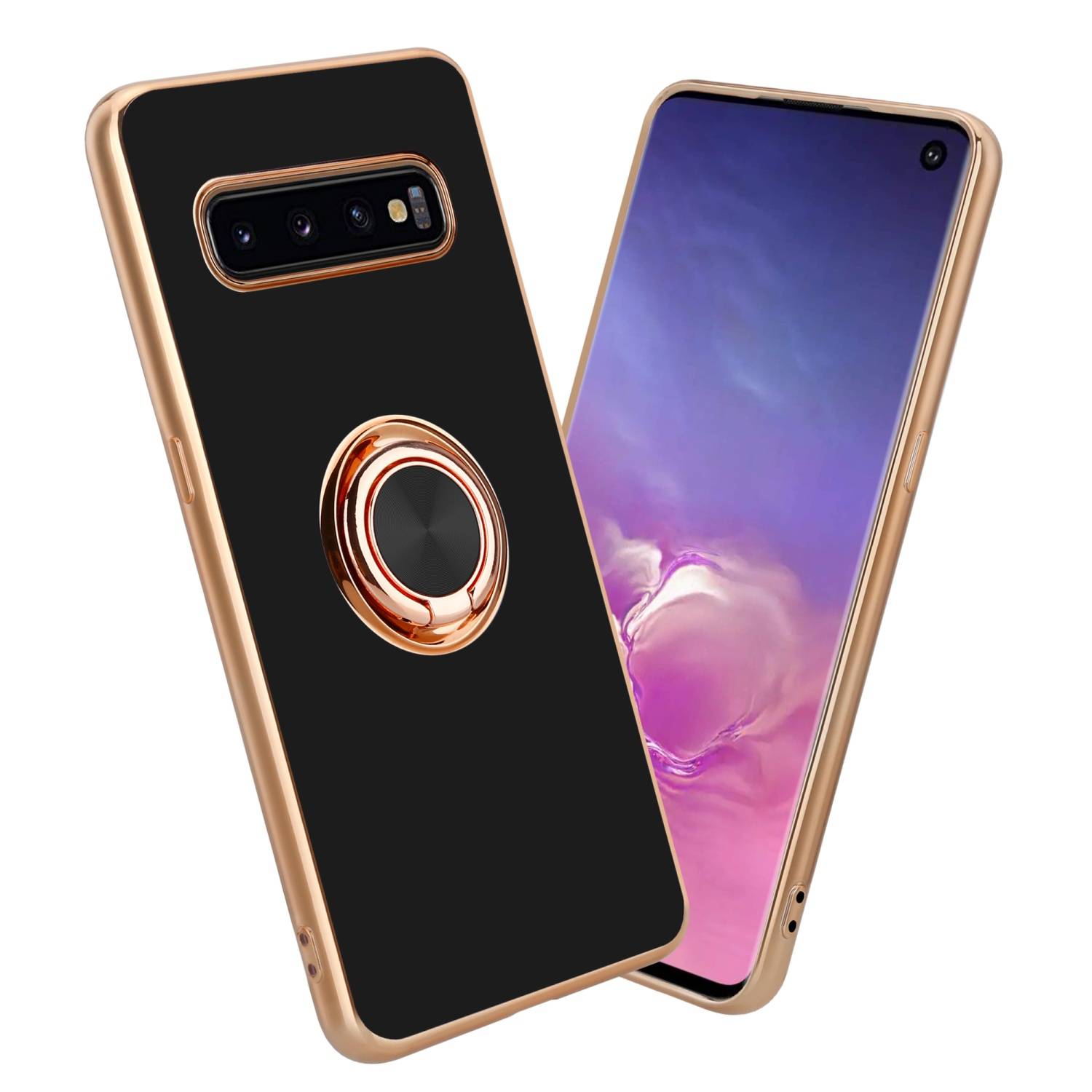 Cadorabo Schutzhülle für Samsung Galaxy S10 PLUS Hülle in Schwarz Etui Case Cover Kameraschutz magnetische Autohalterung