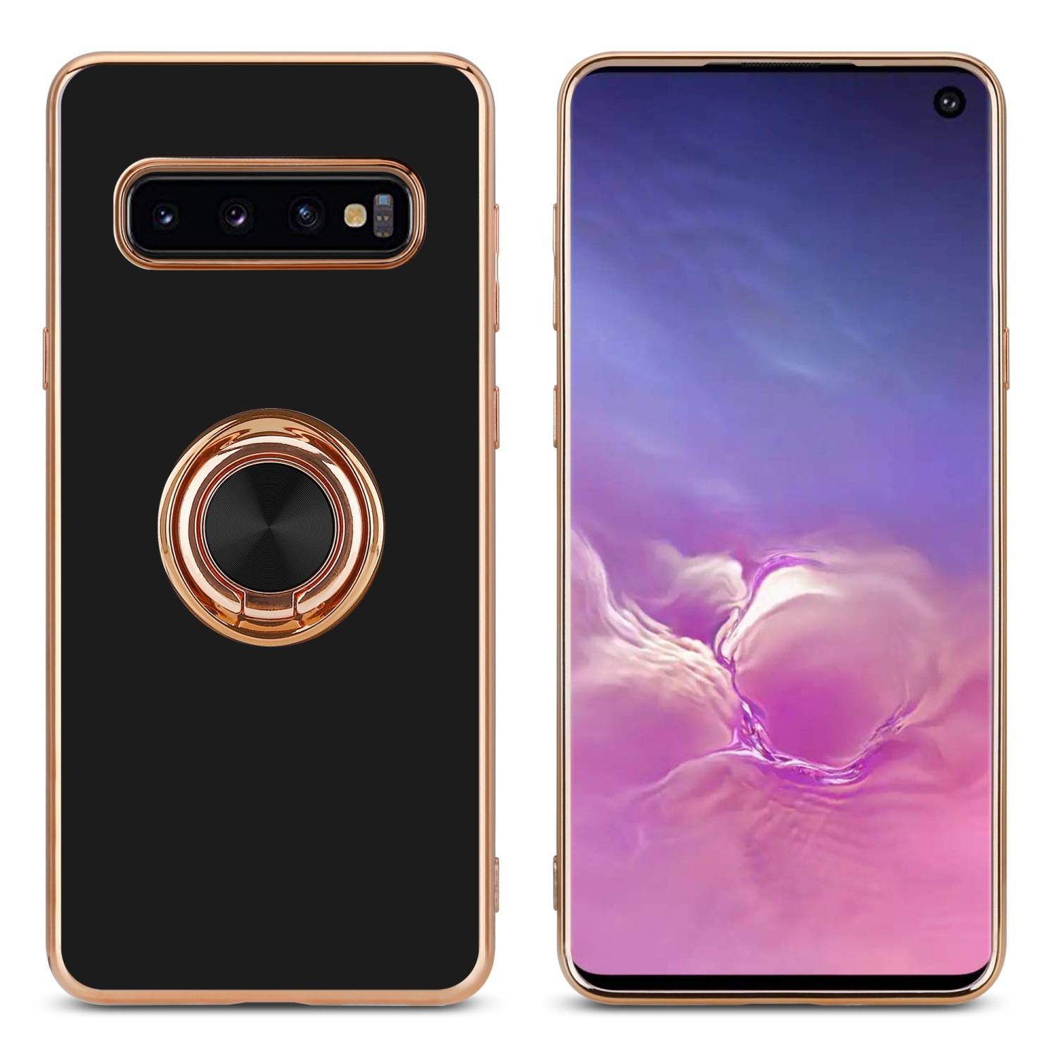 Cadorabo Schutzhülle für Samsung Galaxy S10 PLUS Hülle in Schwarz Etui Case Cover Kameraschutz magnetische Autohalterung