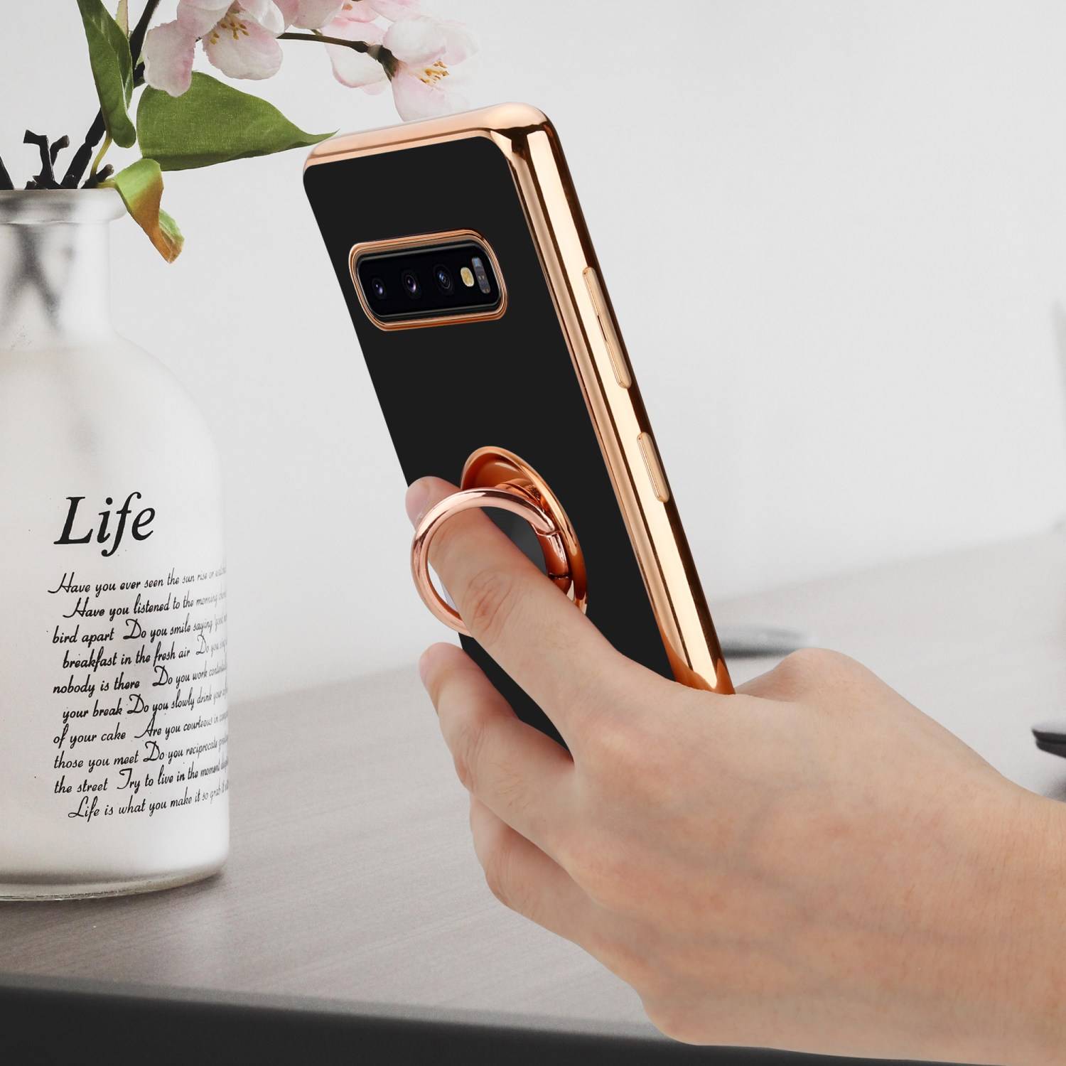 Cadorabo Schutzhülle für Samsung Galaxy S10 PLUS Hülle in Schwarz Etui Case Cover Kameraschutz magnetische Autohalterung
