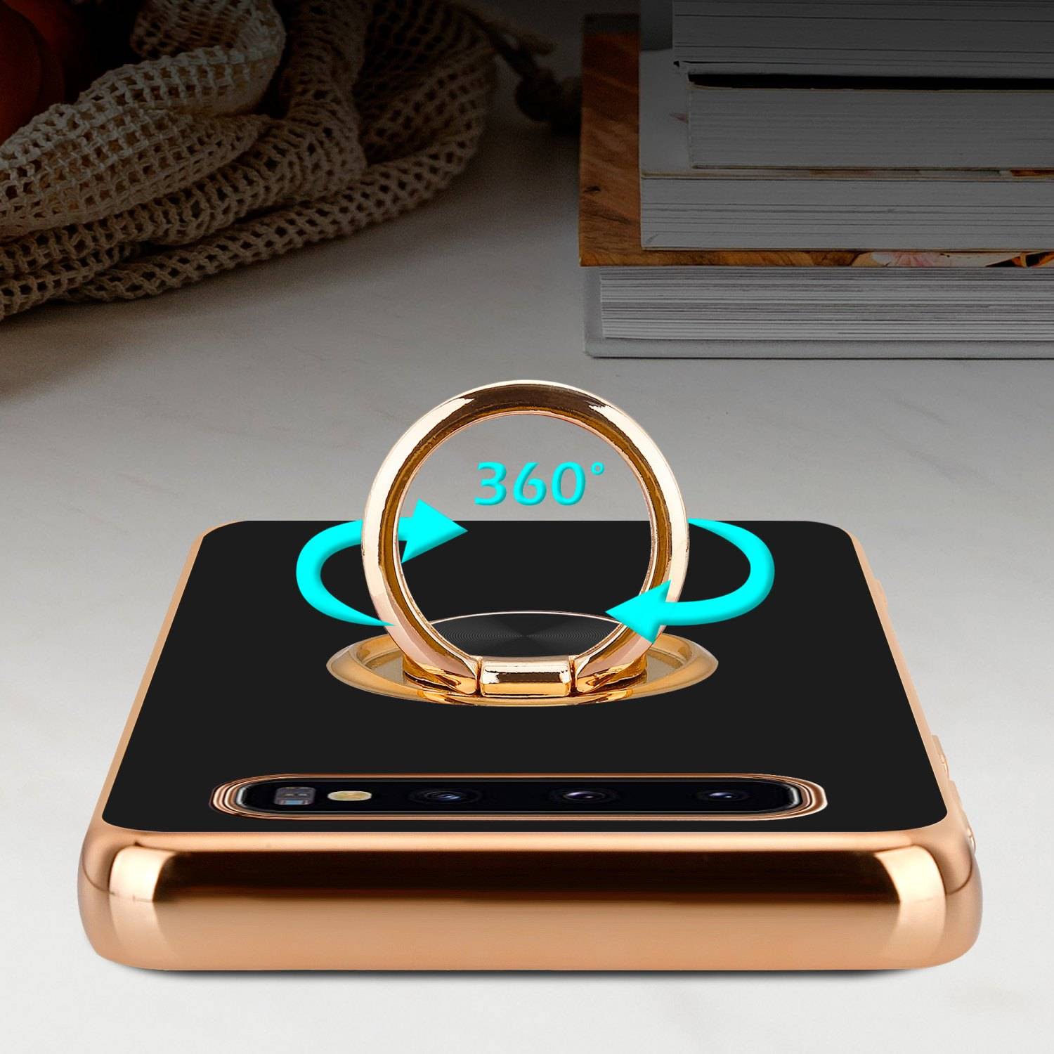 Cadorabo Schutzhülle für Samsung Galaxy S10 PLUS Hülle in Schwarz Etui Case Cover Kameraschutz magnetische Autohalterung