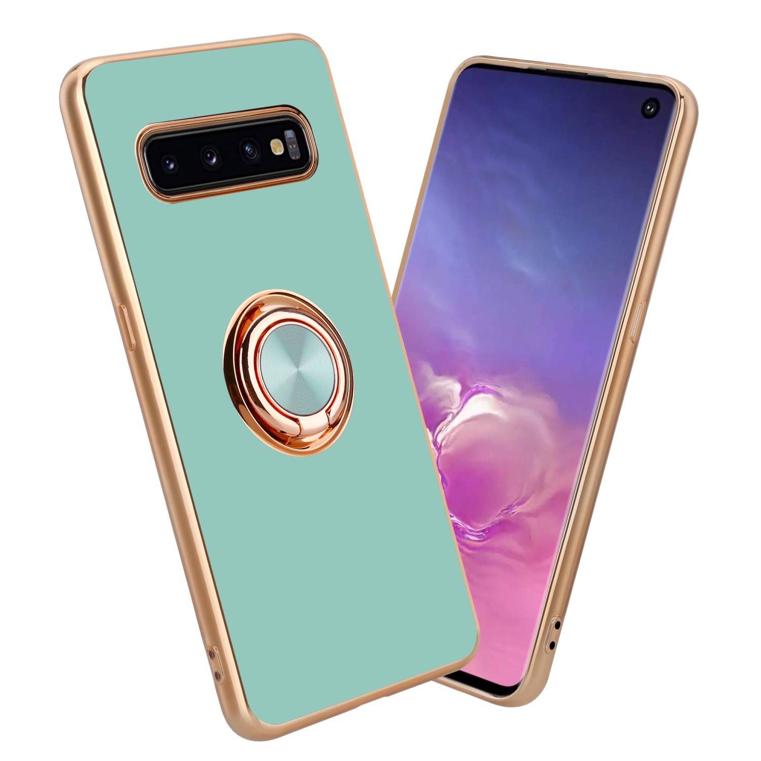 Cadorabo Schutzhülle für Samsung Galaxy S10 PLUS Hülle in Türkis Etui Case Cover Kameraschutz magnetische Autohalterung