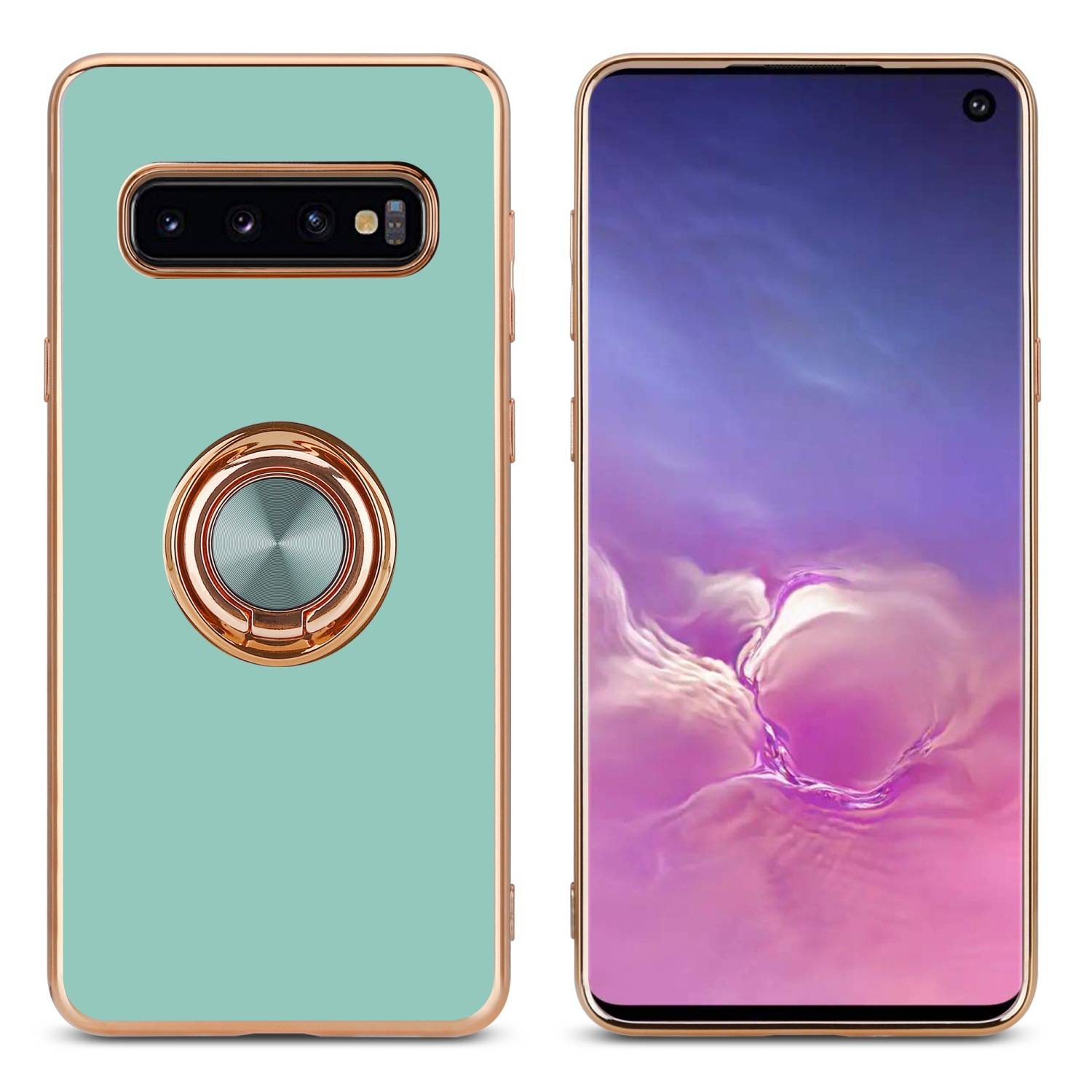 Cadorabo Schutzhülle für Samsung Galaxy S10 PLUS Hülle in Türkis Etui Case Cover Kameraschutz magnetische Autohalterung