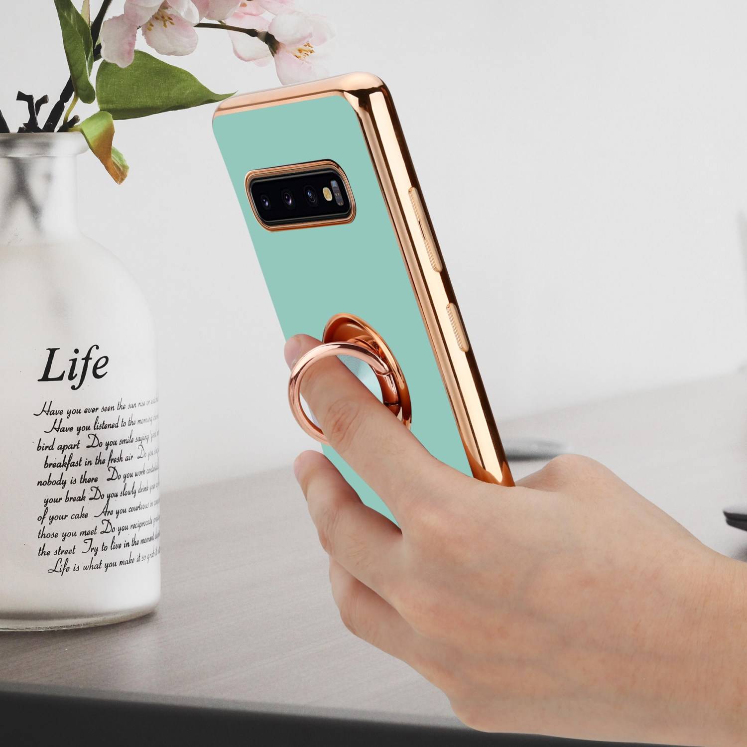 Cadorabo Schutzhülle für Samsung Galaxy S10 PLUS Hülle in Türkis Etui Case Cover Kameraschutz magnetische Autohalterung