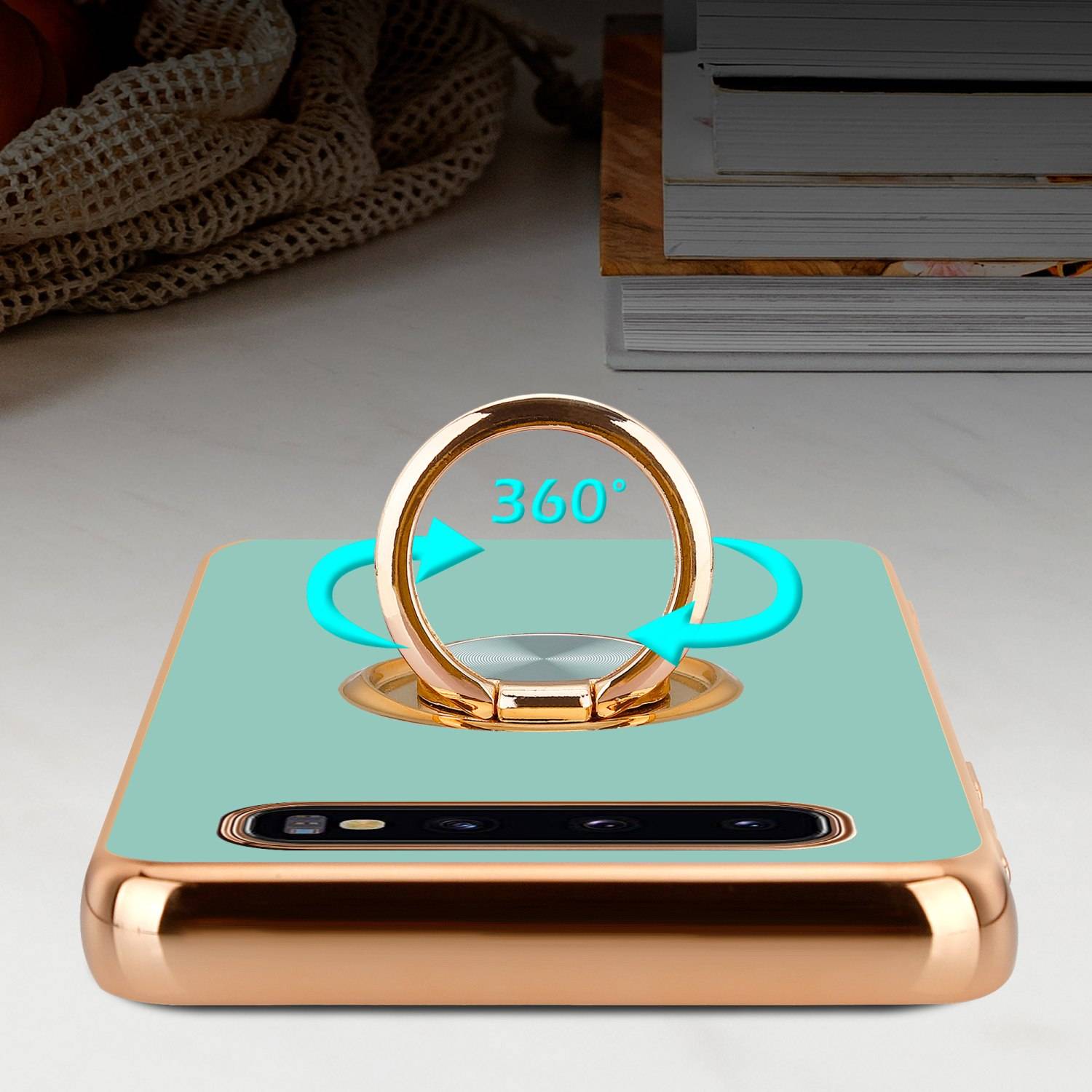 Cadorabo Schutzhülle für Samsung Galaxy S10 PLUS Hülle in Türkis Etui Case Cover Kameraschutz magnetische Autohalterung
