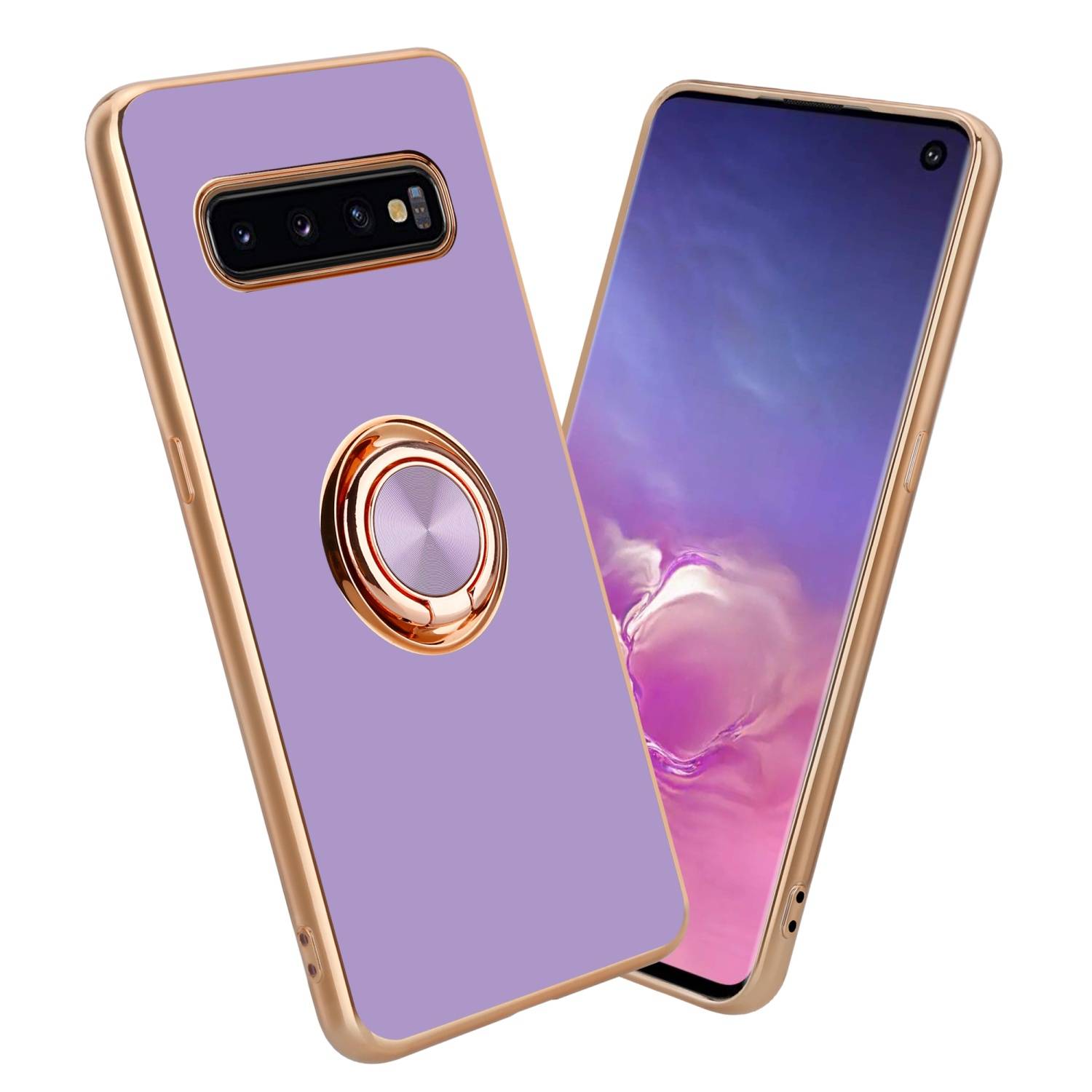 Cadorabo Schutzhülle für Samsung Galaxy S10 PLUS Hülle in Lila Etui Case Cover Kameraschutz magnetische Autohalterung