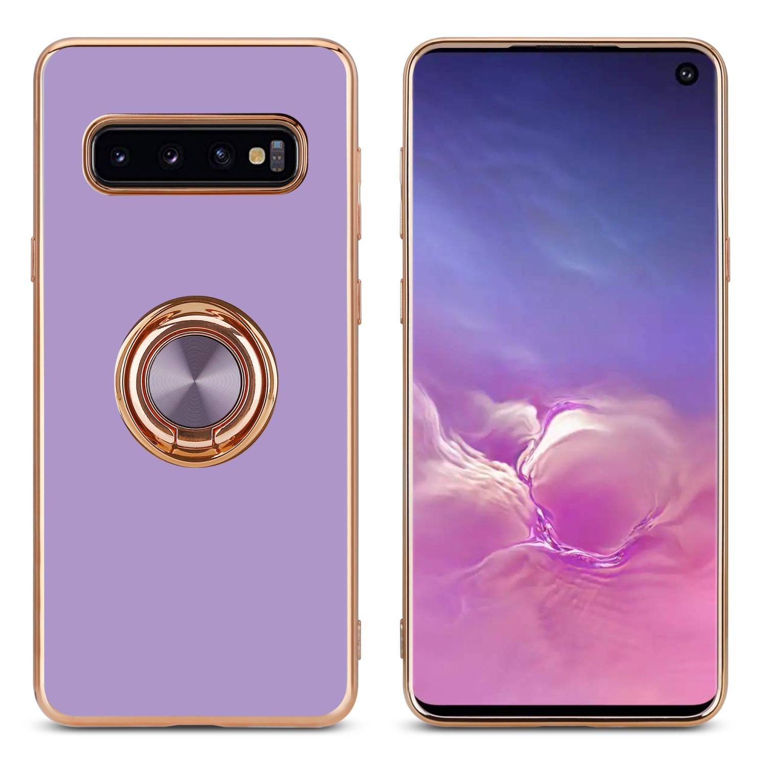 Cadorabo Schutzhülle für Samsung Galaxy S10 PLUS Hülle in Lila Etui Case Cover Kameraschutz magnetische Autohalterung