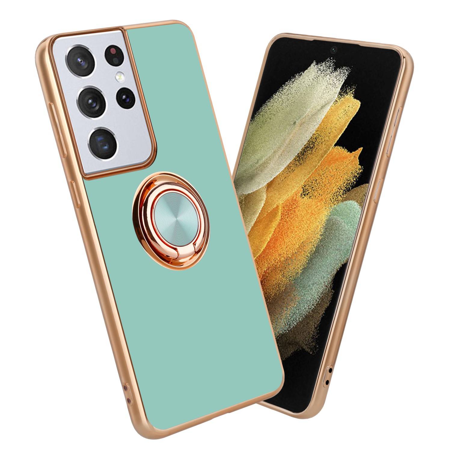 Cadorabo Schutzhülle für Samsung Galaxy S21 ULTRA Hülle in Türkis Etui Case Cover Kameraschutz magnetische Autohalterung