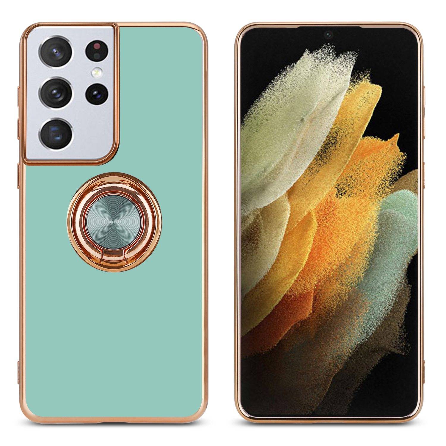 Cadorabo Schutzhülle für Samsung Galaxy S21 ULTRA Hülle in Türkis Etui Case Cover Kameraschutz magnetische Autohalterung