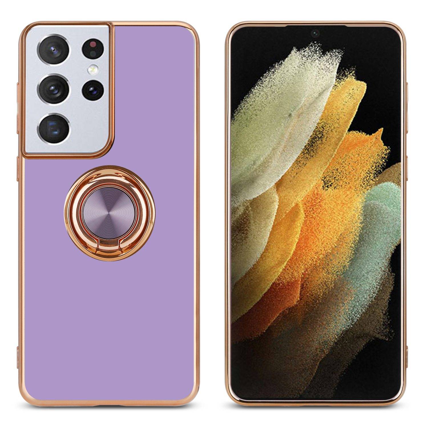 Cadorabo Schutzhülle für Samsung Galaxy S21 ULTRA Hülle in Lila Etui Case Cover Kameraschutz magnetische Autohalterung
