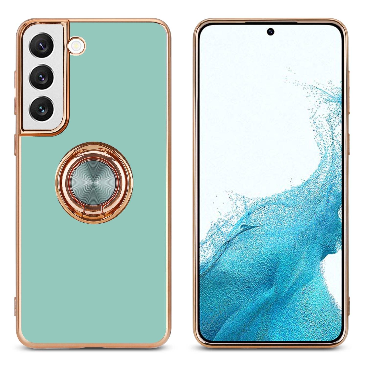 Cadorabo Schutzhülle für Samsung Galaxy S22 Hülle in Türkis Etui Case Cover Kameraschutz magnetische Autohalterung