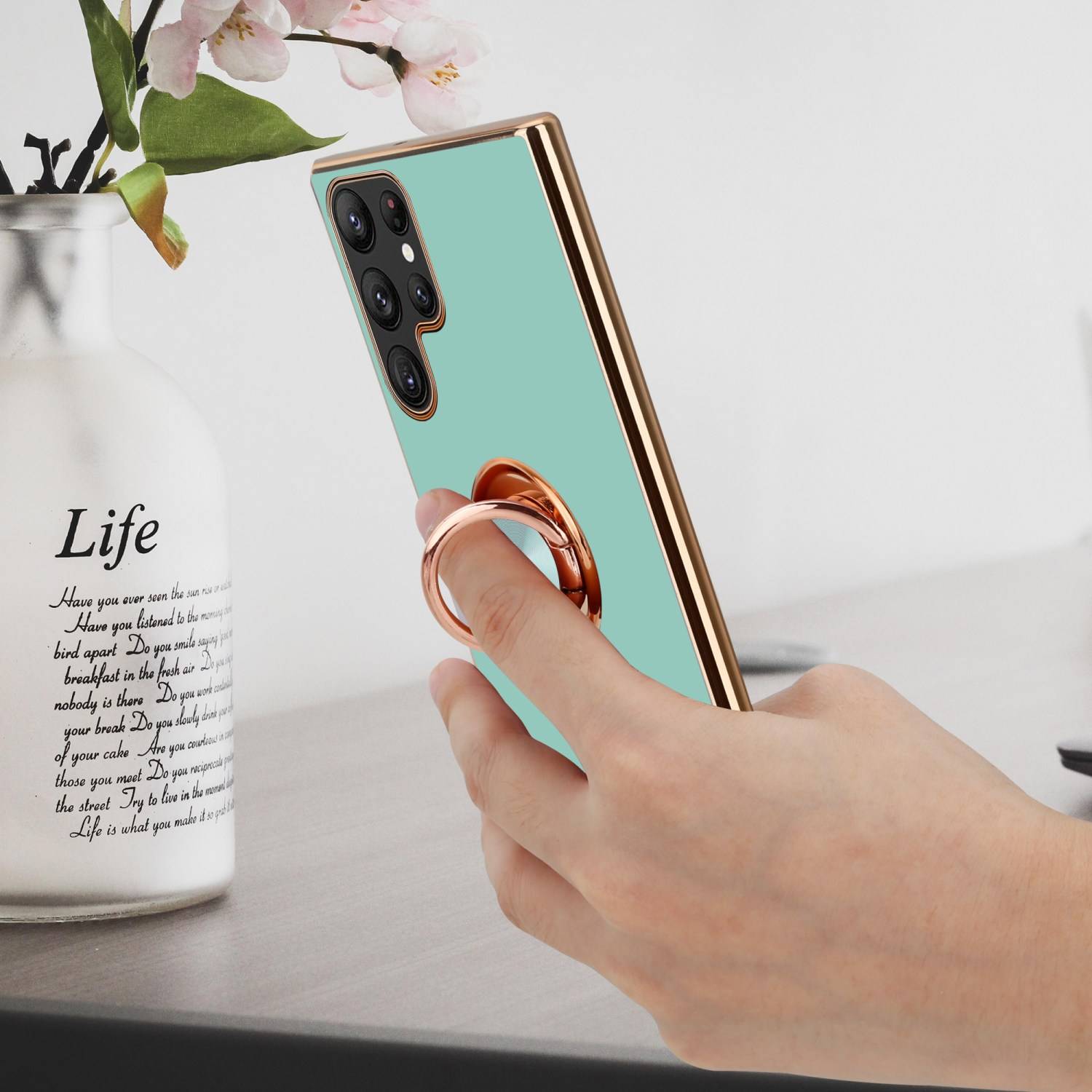 Cadorabo Schutzhülle für Samsung Galaxy S22 ULTRA Hülle in Türkis Etui Case Cover Kameraschutz magnetische Autohalterung