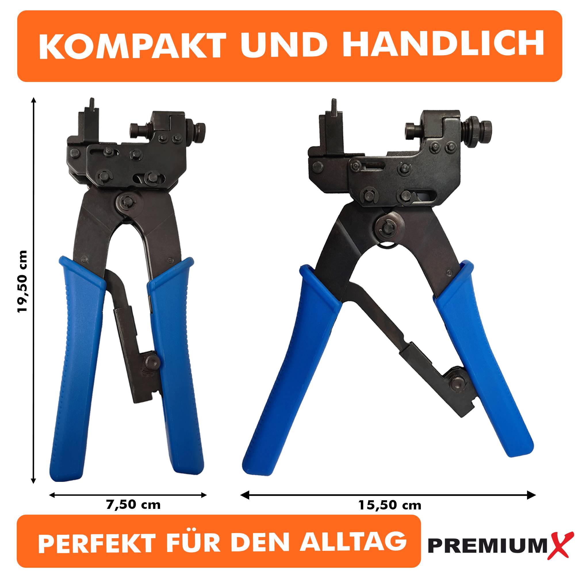 PremiumX CT-500 Kompressionszange Presszange Zange F-Kompressionsstecker F-Stecker Koaxialkabel RG59 RG6 SAT TV Kabel Antennenkabel