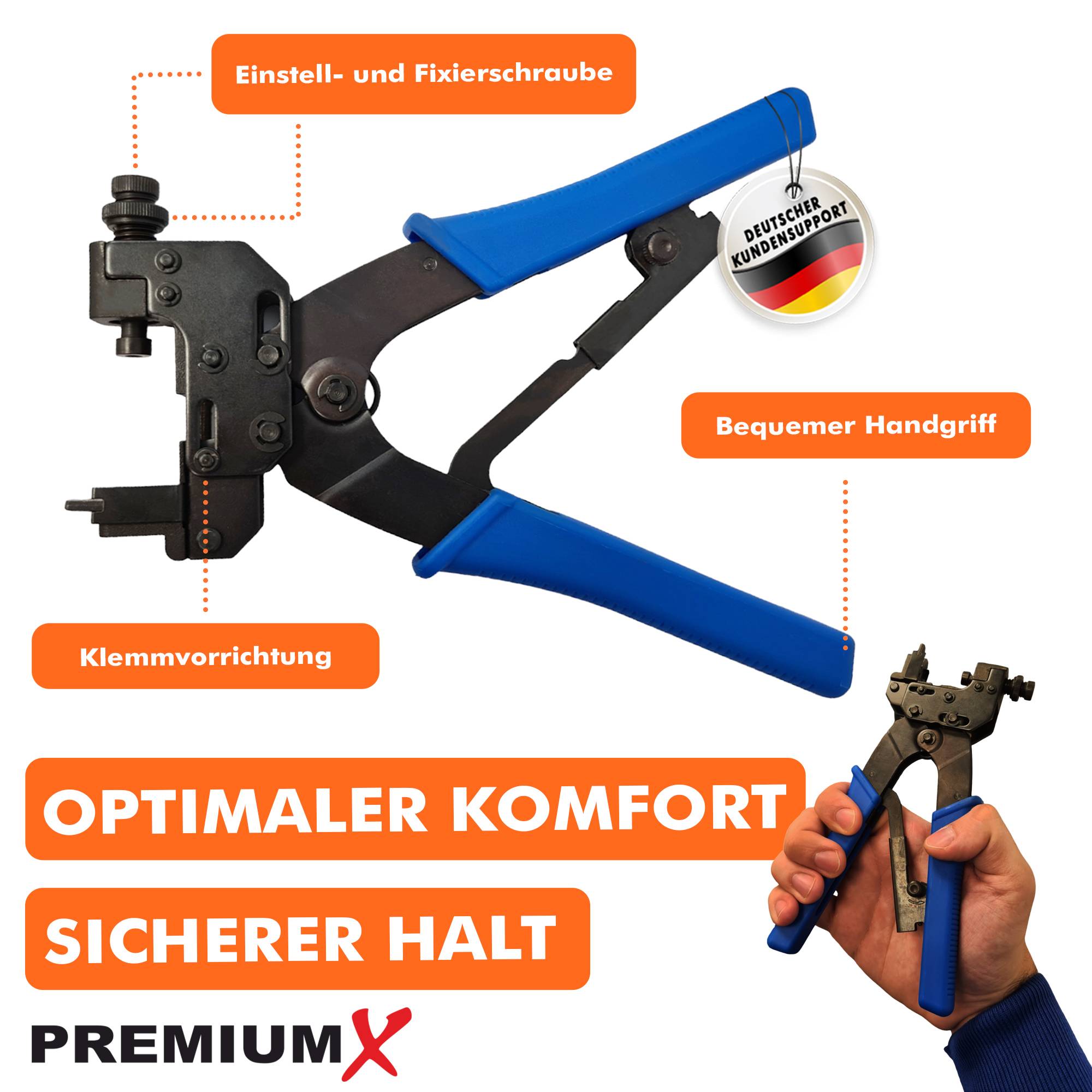 PremiumX CT-500 Kompressionszange Presszange Zange F-Kompressionsstecker F-Stecker Koaxialkabel RG59 RG6 SAT TV Kabel Antennenkabel