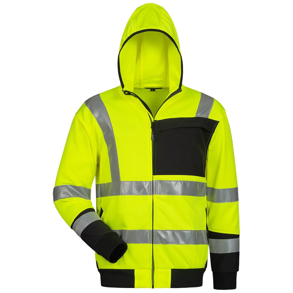 Warnschutzsweatjacke Bernadino - 100 % Polyester - fluoreszierend gelb, schwarz abgesetzt - Größe XXXL (66/68)