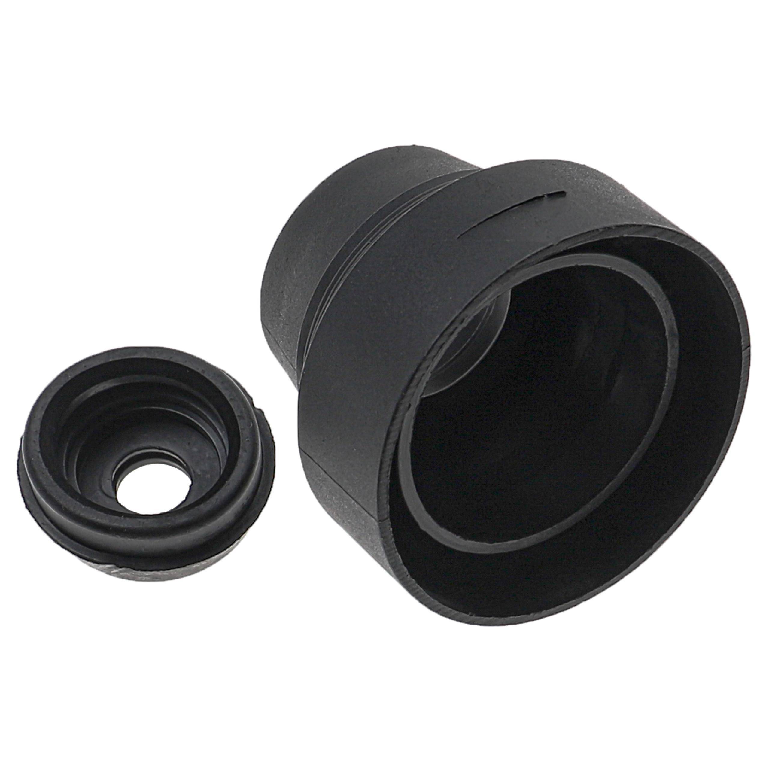 Eine schwarze Gummi-Augenmuschel für ein optisches Gerät, in zwei Teilen gezeigt: der Hauptokular und ein abnehmbarer Ring. Geeignet für Modellbeispielverwendung.