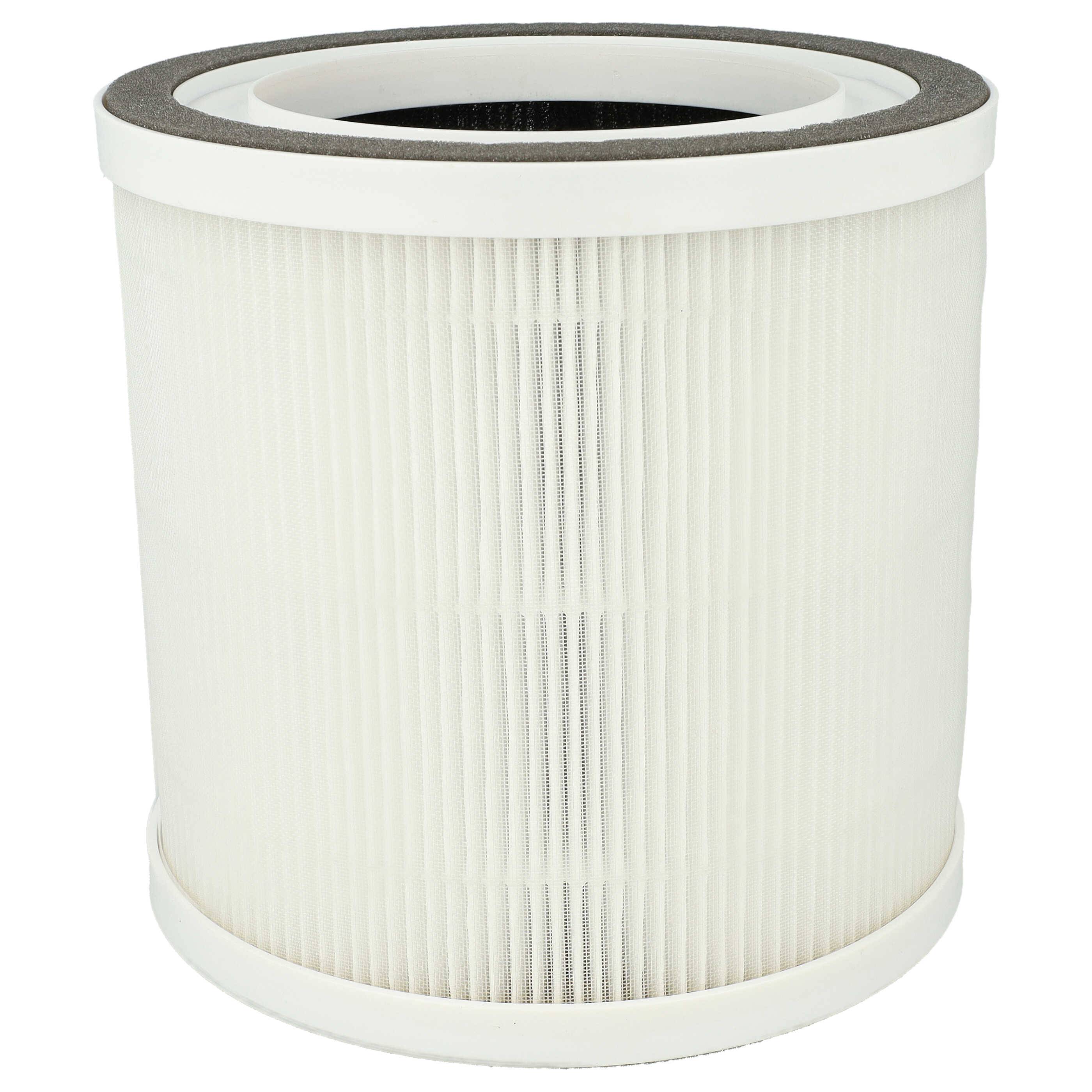 Ein zylindrischer Luftreinigungsfilter mit gefalteter weißer Stoff und gummierten Kanten.