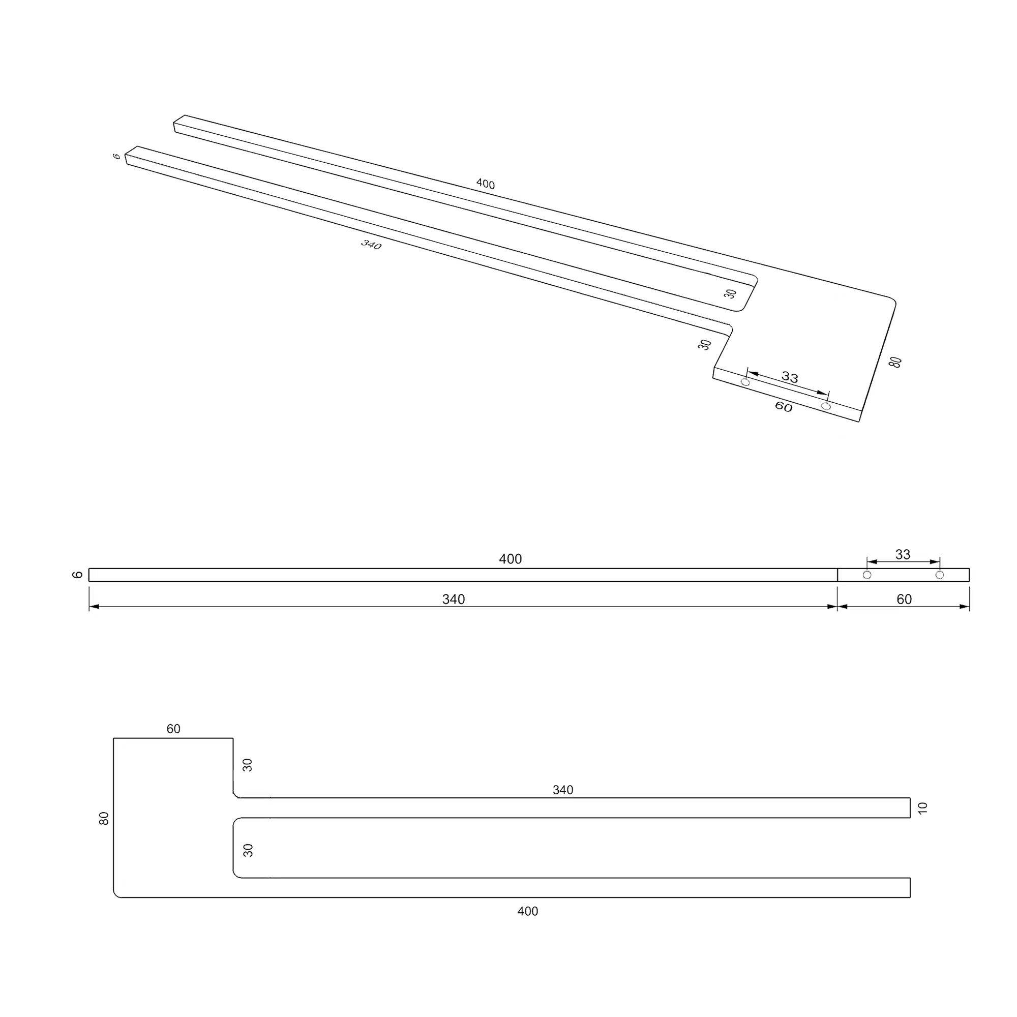 kalb | Handtuchhalter Slim mit zwei Stangen für Waschtisch, Chrom, Aluminium, Länge: 400mm, Höhe: 6mm, Tiefe: 80mm