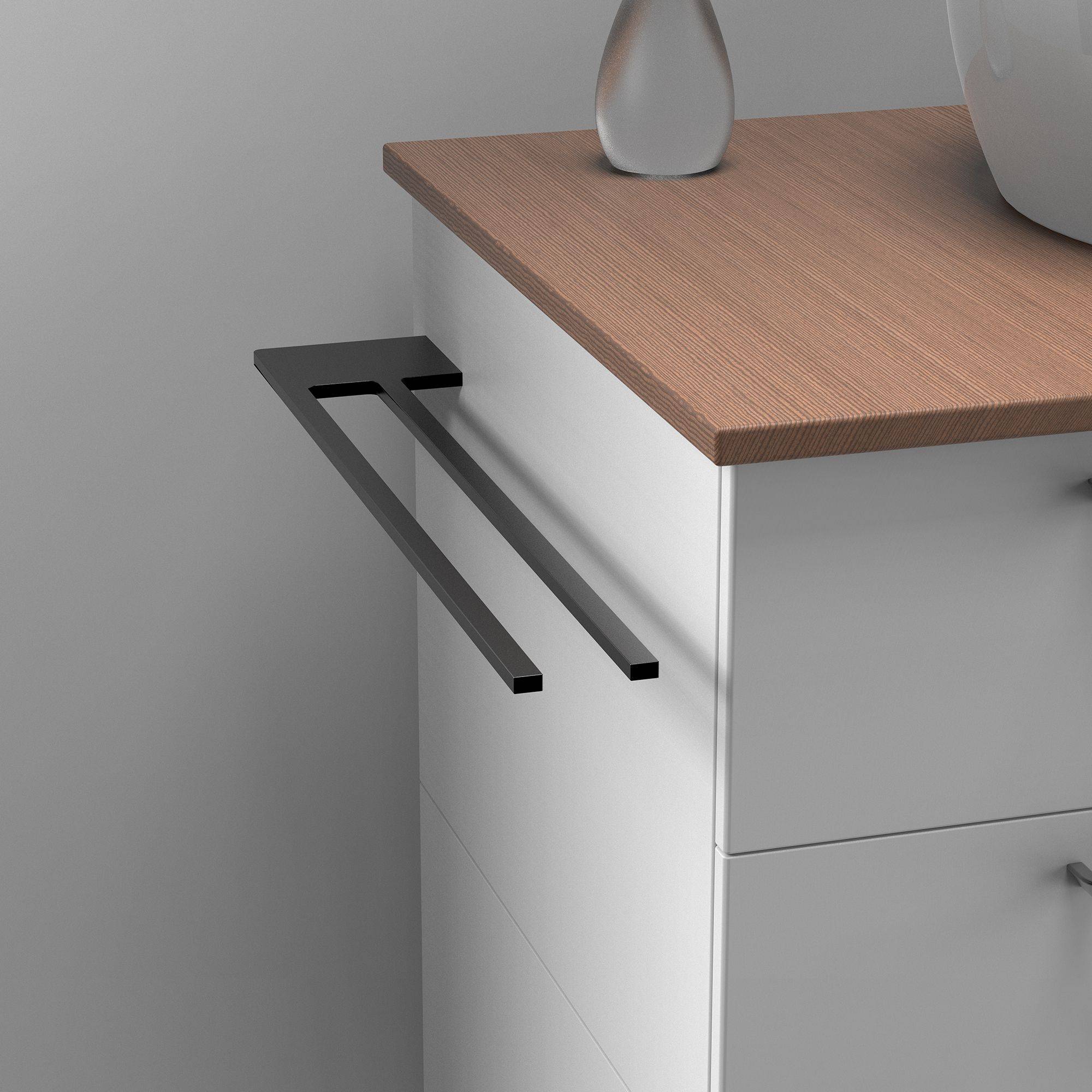 kalb | Handtuchhalter Slim mit zwei Stangen für Waschtisch, schwarz, Aluminium, Länge: 400mm, Höhe: 6mm, Tiefe: 80mm