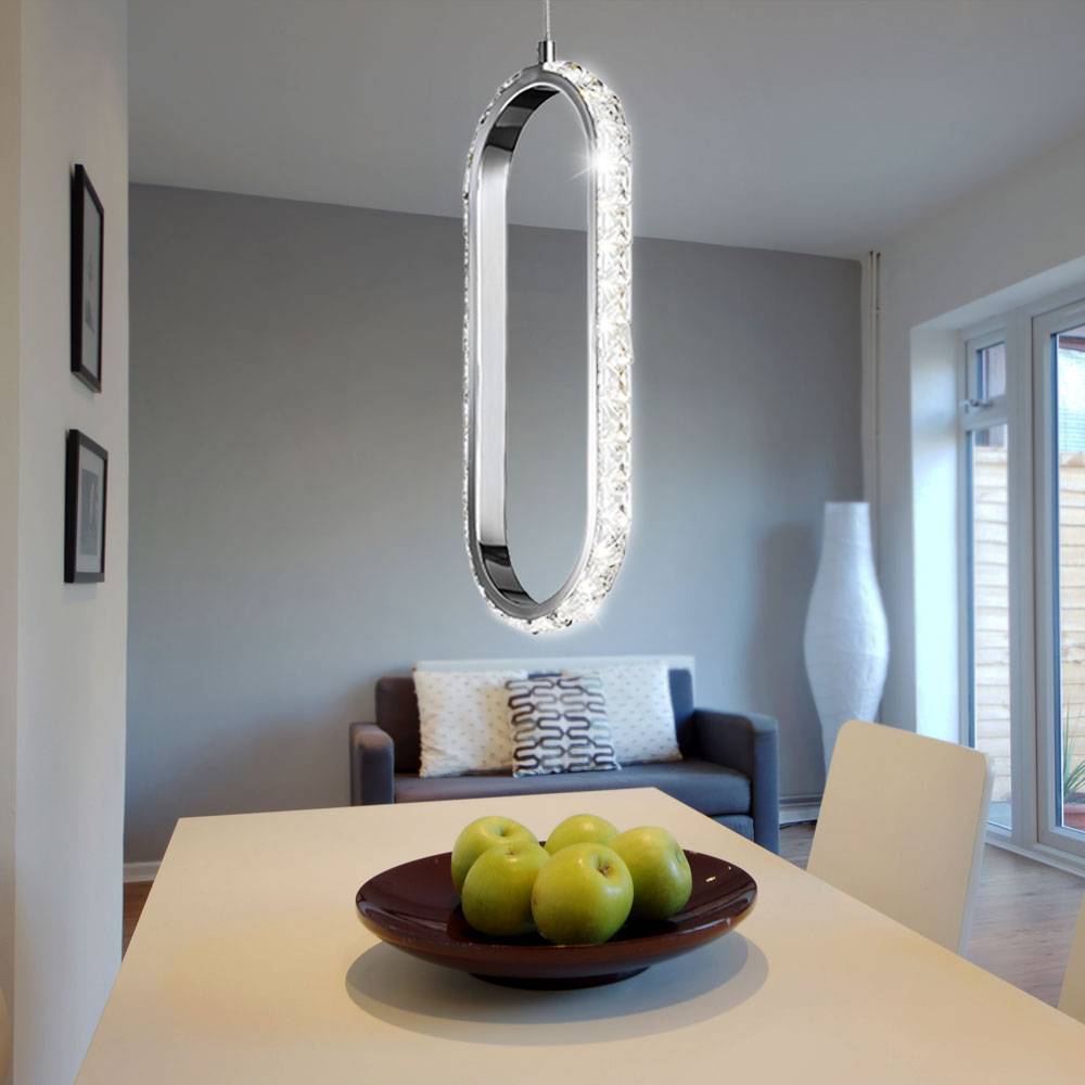 Pendelleuchte Kristall Hängelampe dimmbar LED Esstisch Höhenverstellbar Kristalloptik, Metall Chrom, 1x LED 12W 1100Lm 3000K, LxBxH 33,5x13x150cm,