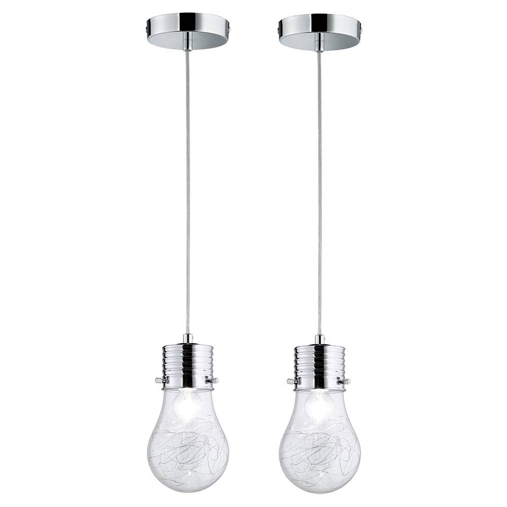 Pendelleuchte Glühbirne Vintage Lampe Wohnzimmer Hängeleuchte Deko Glühbirne E14, Drahtgeflecht, Metall chrom, E14 Fassung, DxH 12x150 cm, 2er Set