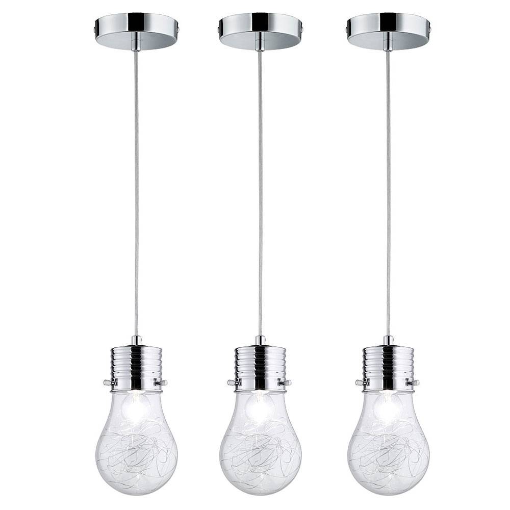 Pendelleuchte Glühbirne Vintage Lampe Wohnzimmer Hängeleuchte Deko Glühbirne E14, Drahtgeflecht, Metall chrom, E14 Fassung, DxH 12x150 cm, 3er Set