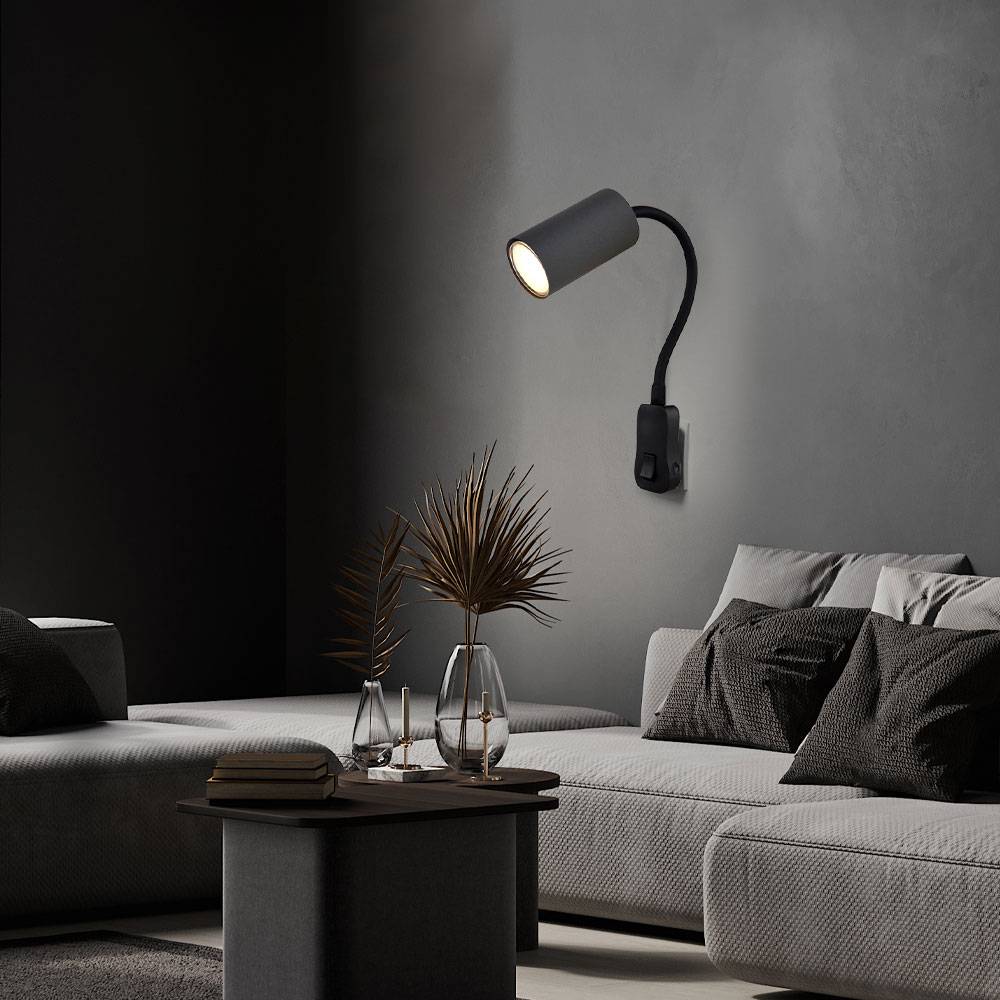 Steckdosenlampe Steckerleuchte Wohnzimmer GU10 mit Schalter Steckdosenleuchte mit schwenkbarem Spot, Schwanenhals, GU10 Fassung, LxBxH 32x5,5x43 cm