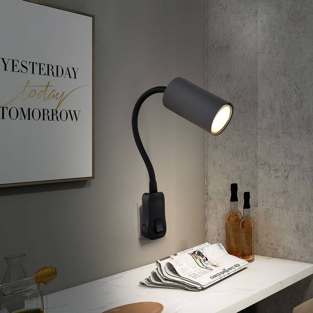 Steckdosenlampe Steckerleuchte Wohnzimmer GU10 mit Schalter Steckdosenleuchte mit schwenkbarem Spot, Schwanenhals, GU10 Fassung, LxBxH 32x5,5x43 cm