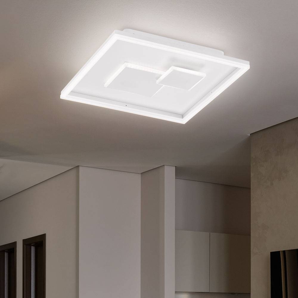 LED Deckenleuchte dimmbar über Schalter Deckenlampe Wohnzimmer, Metall Kunststoff weiß, 27W 2150lm warmweiß, L 40,5 cm