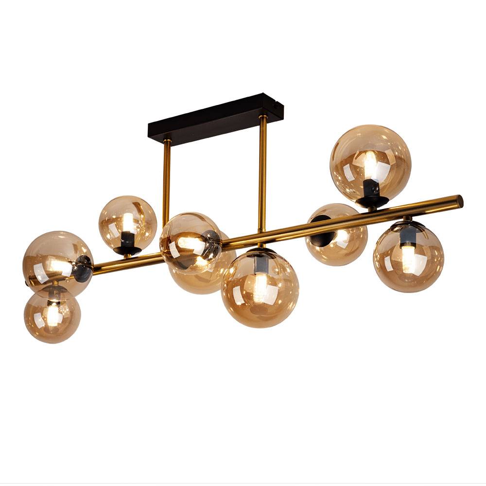 Deckenlampe Glas Strahler Kugel Deckenleuchten Wohnzimmer Glaskugeln Esstisch, LED messing amber, 9 flammig, 3,5W 350lm 3000K, LxBxH 87x30x38 cm