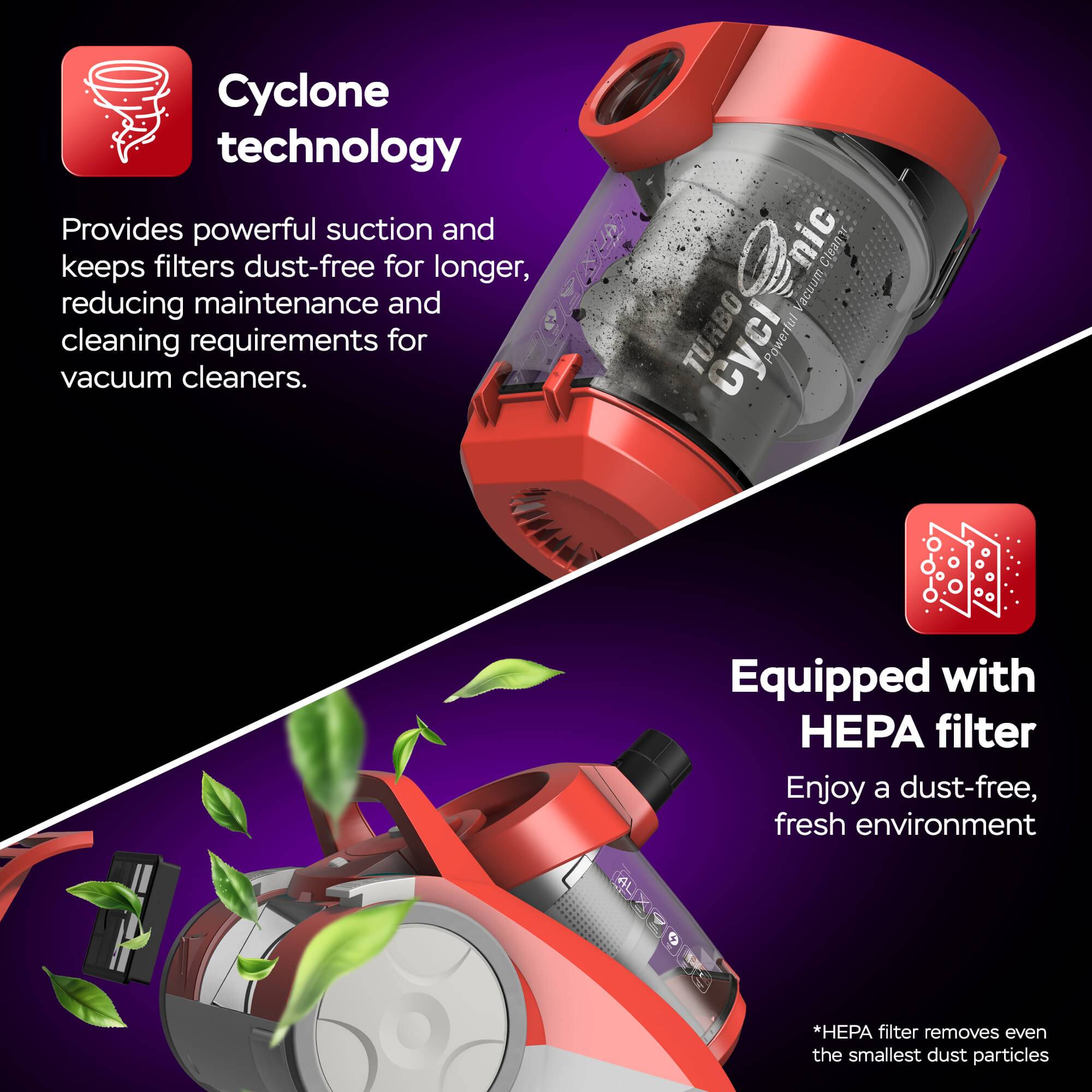 TurboTronic Multi Zyklon Staubsauger CV04 – brachiale 22kPa Saugkraft 900W ohne Beutel kleiner Trockensauger für Parkett, Tierhaare & Hundehaare,