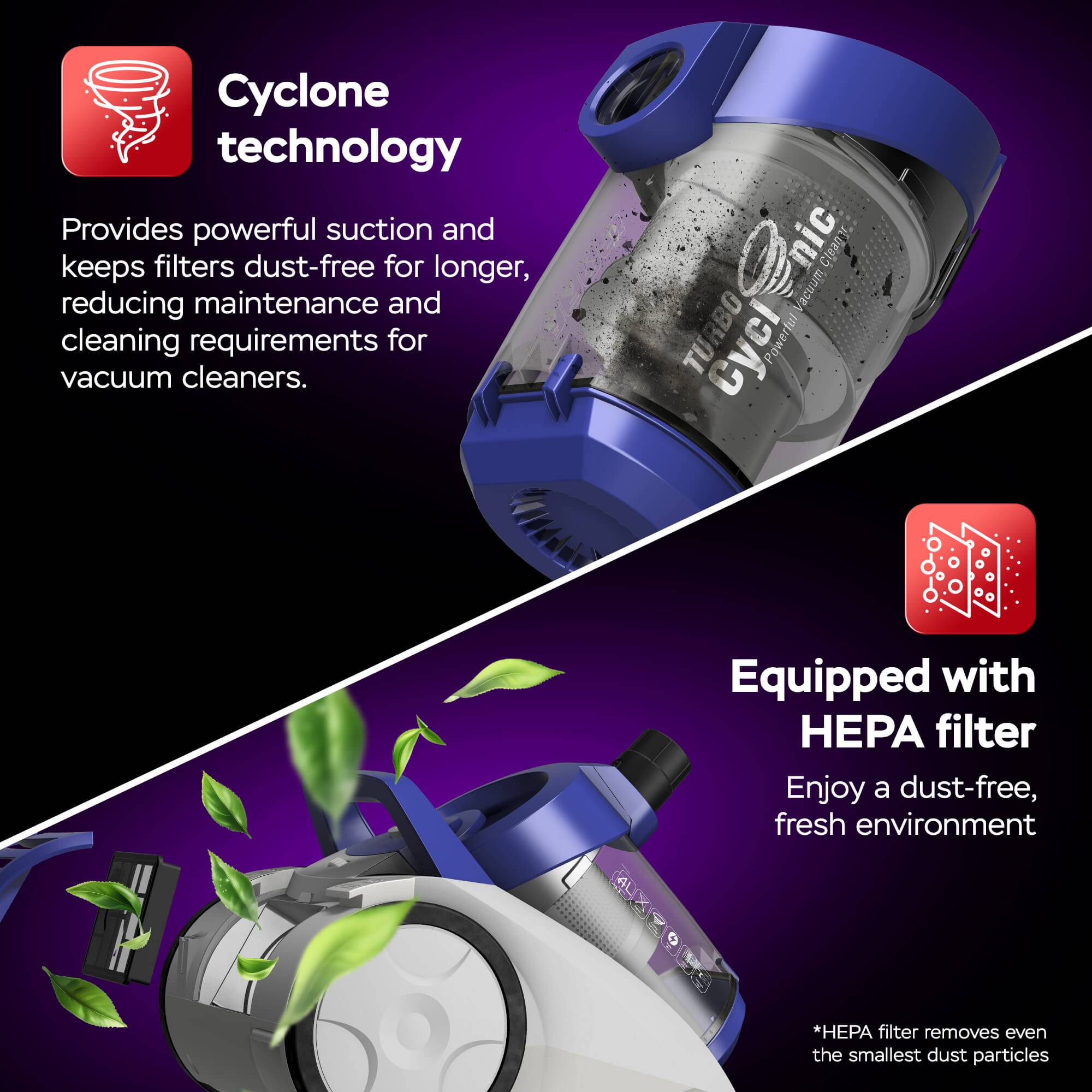 TurboTronic Multi Zyklon Staubsauger CV04 – brachiale 22kPa Saugkraft 900W ohne Beutel kleiner Trockensauger für Parkett, Tierhaare & Hundehaare,
