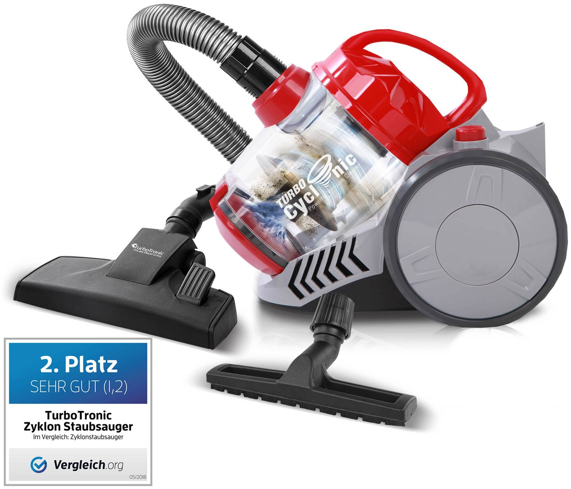 TurboTronic Zyklon Staubsauger CV07 - brachiale 19kPa Saugkraft 700W ohne Beutel kleiner Trockensauger für Parkett Tierhaare Hundehaare beutellos