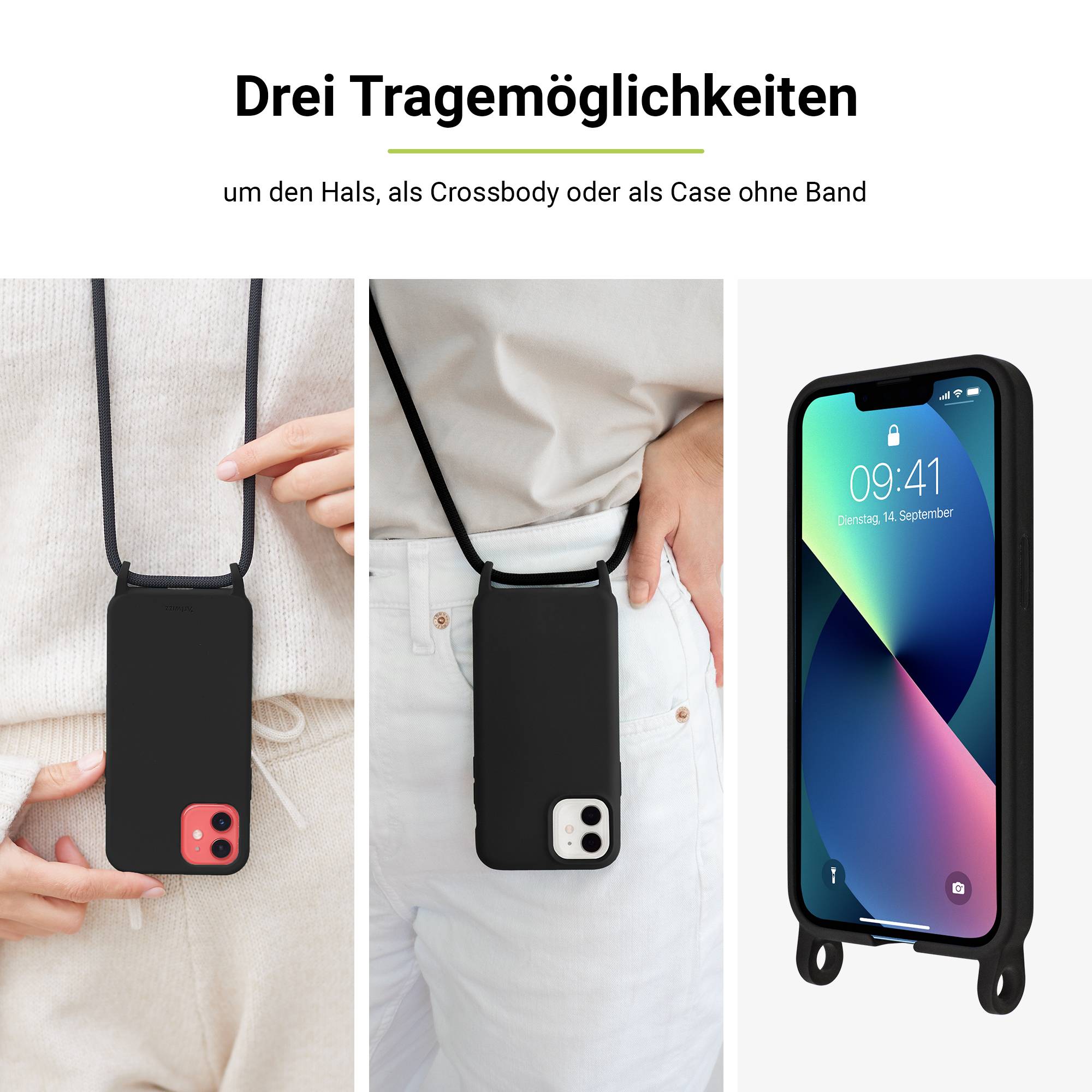 Artwizz HangOn Case Silicone - Handykette aus Silikon für iPhone 14 Plus, Black