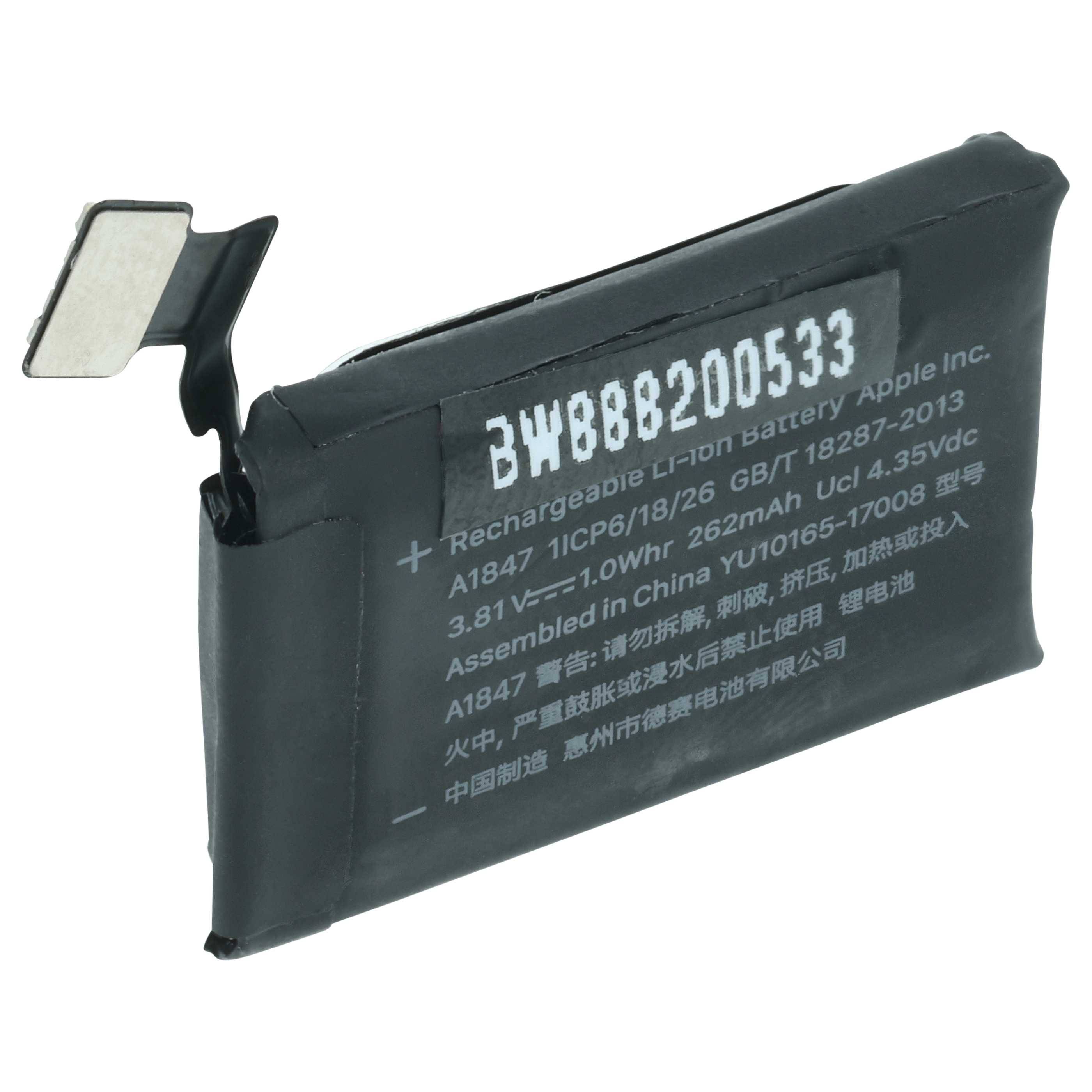 vhbw Akku kompatibel mit Apple Watch Serie 3 38mm, A1860 Smartwatch Uhr Fitnessarmband (260 mAh, 3,81 V, Li-Polymer)