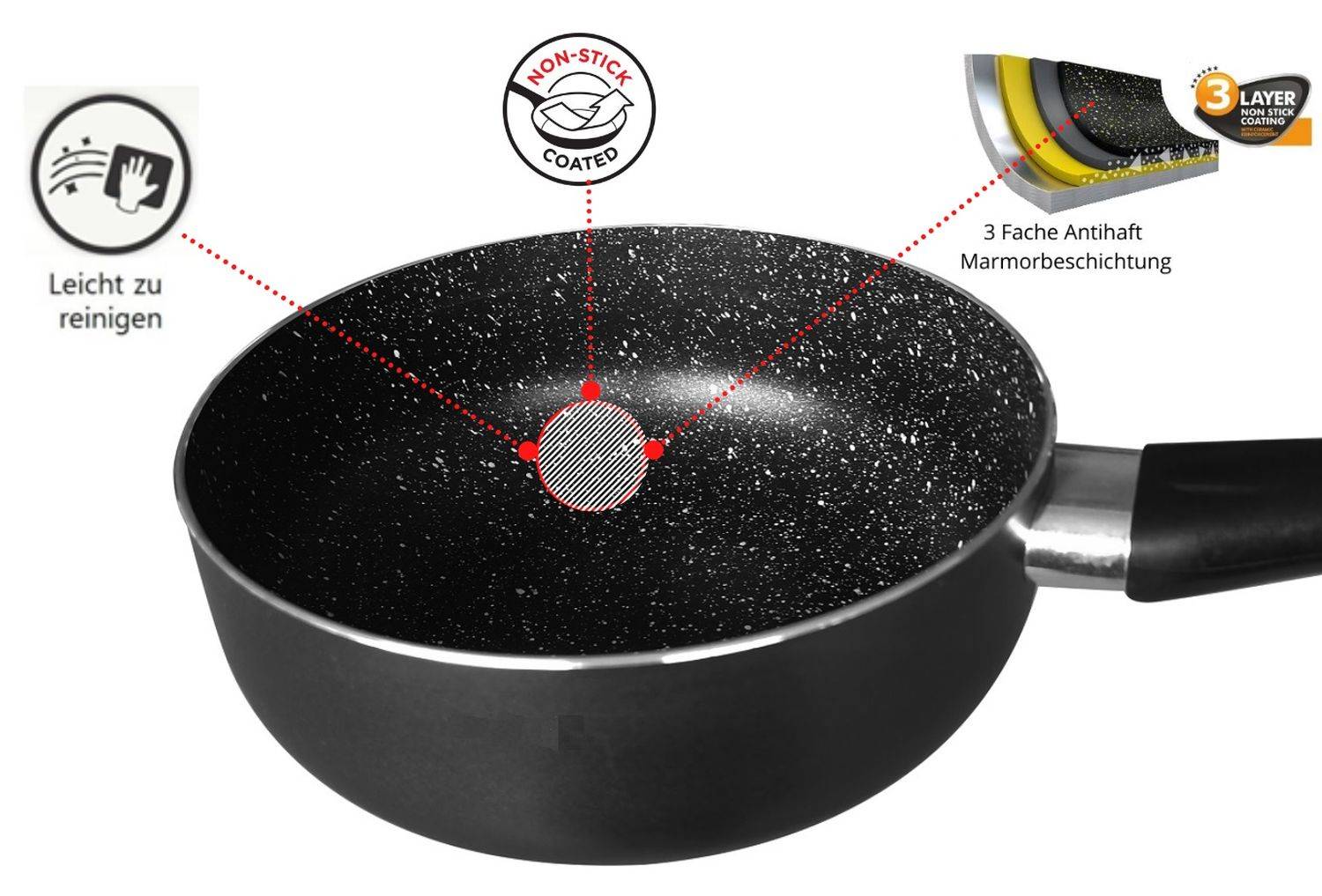 Cheffinger Sauce Pfanne Stiel Kasserolle mit Deckel Topf Bratpfanne Induktion Ø20 CF-SPL20