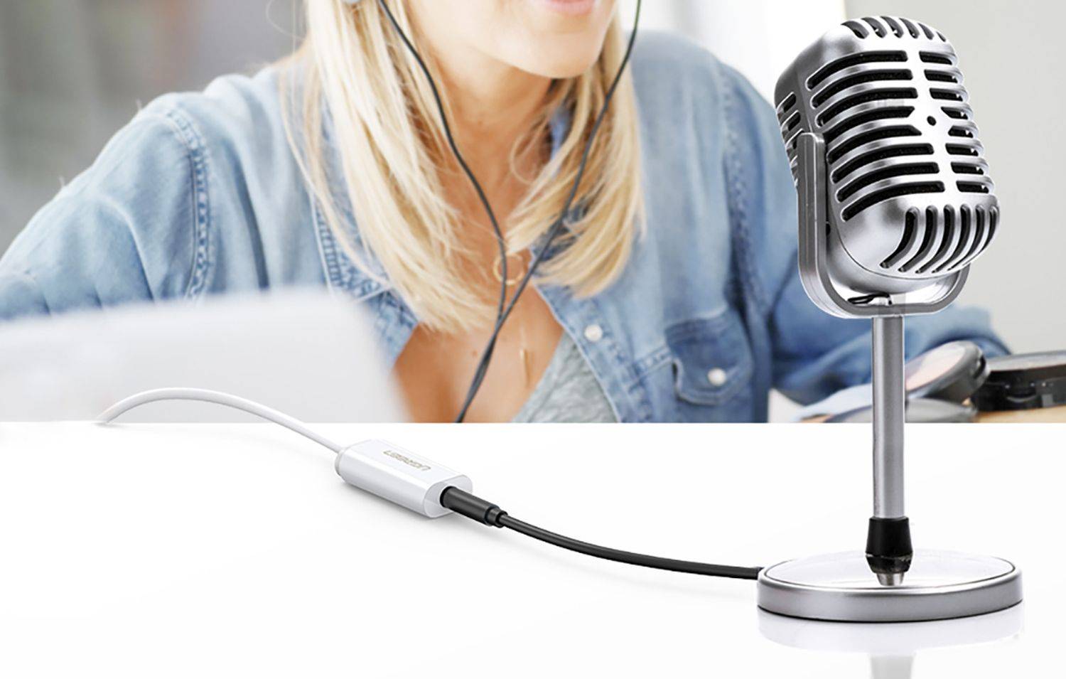 UGREEN US206 Audio-Adapter, USB auf Mini Jack 3.5mm AUX Weiß