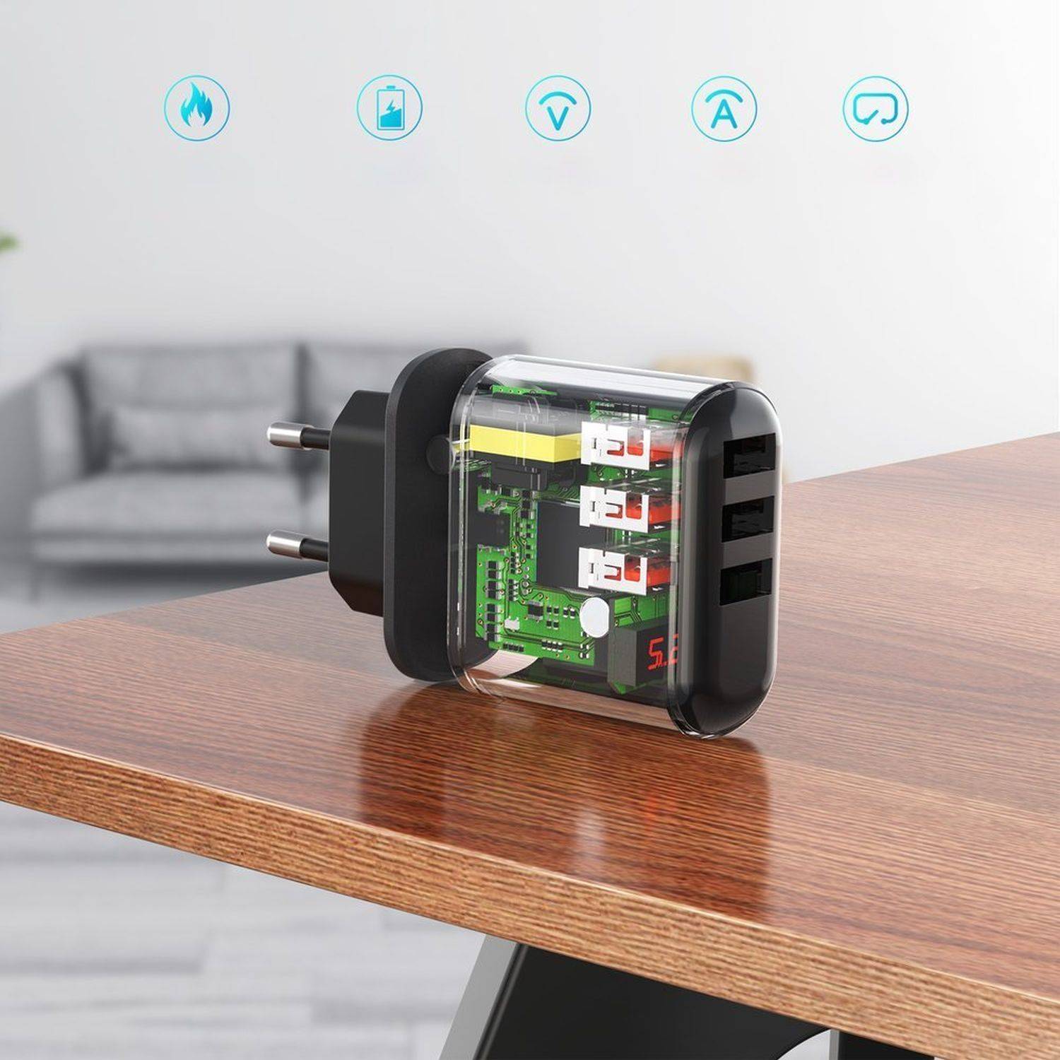 Choetech Ladegerät 3x USB 3.4A Kompaktes Schnellladegerät Schwarz (Q5009-EU)