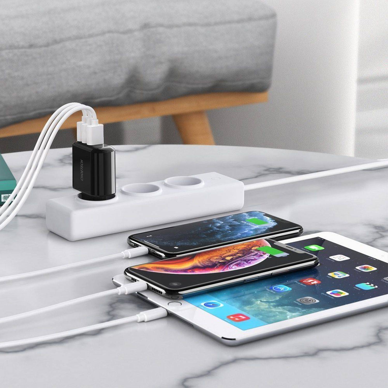 Choetech Ladegerät 3x USB 3.4A Kompaktes Schnellladegerät Schwarz (Q5009-EU)